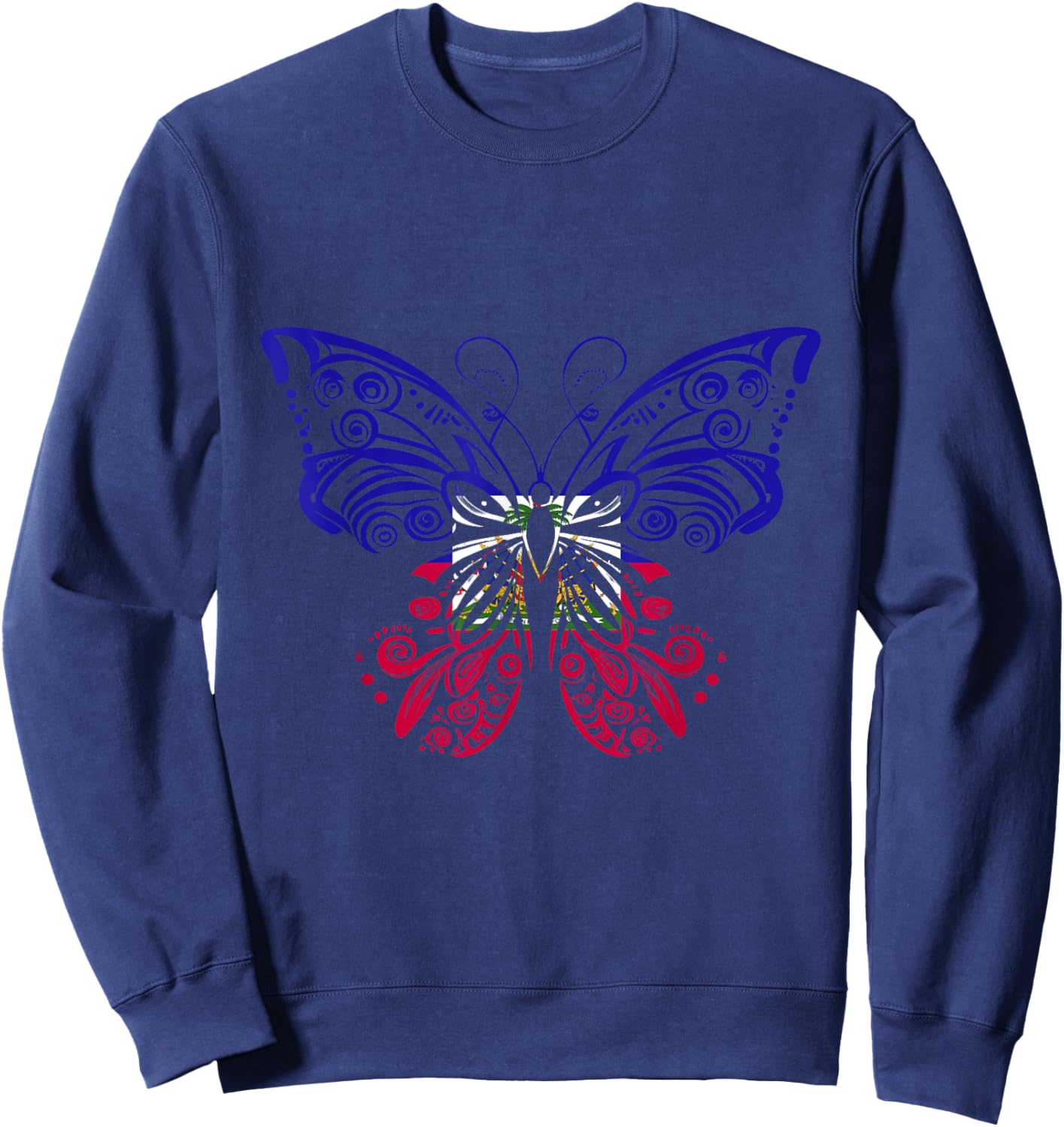 Haitian Pride Butterfly Haitian Flag Haiti Haitian Roots Sweatshirt - Sweatshirt | Navy