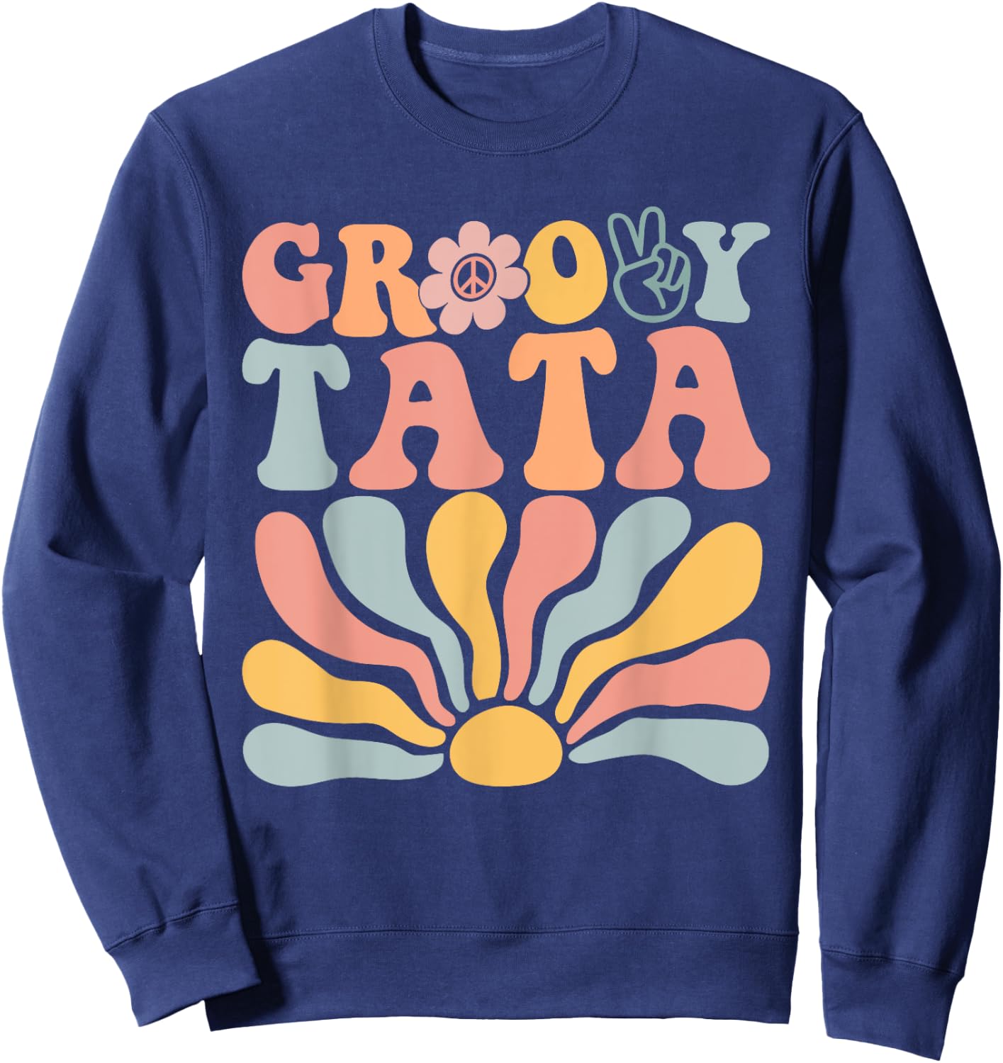 Groovy Retro Tata Matching Family 1st Birthday Party Sweatshirt - Sweatshirt | Navy