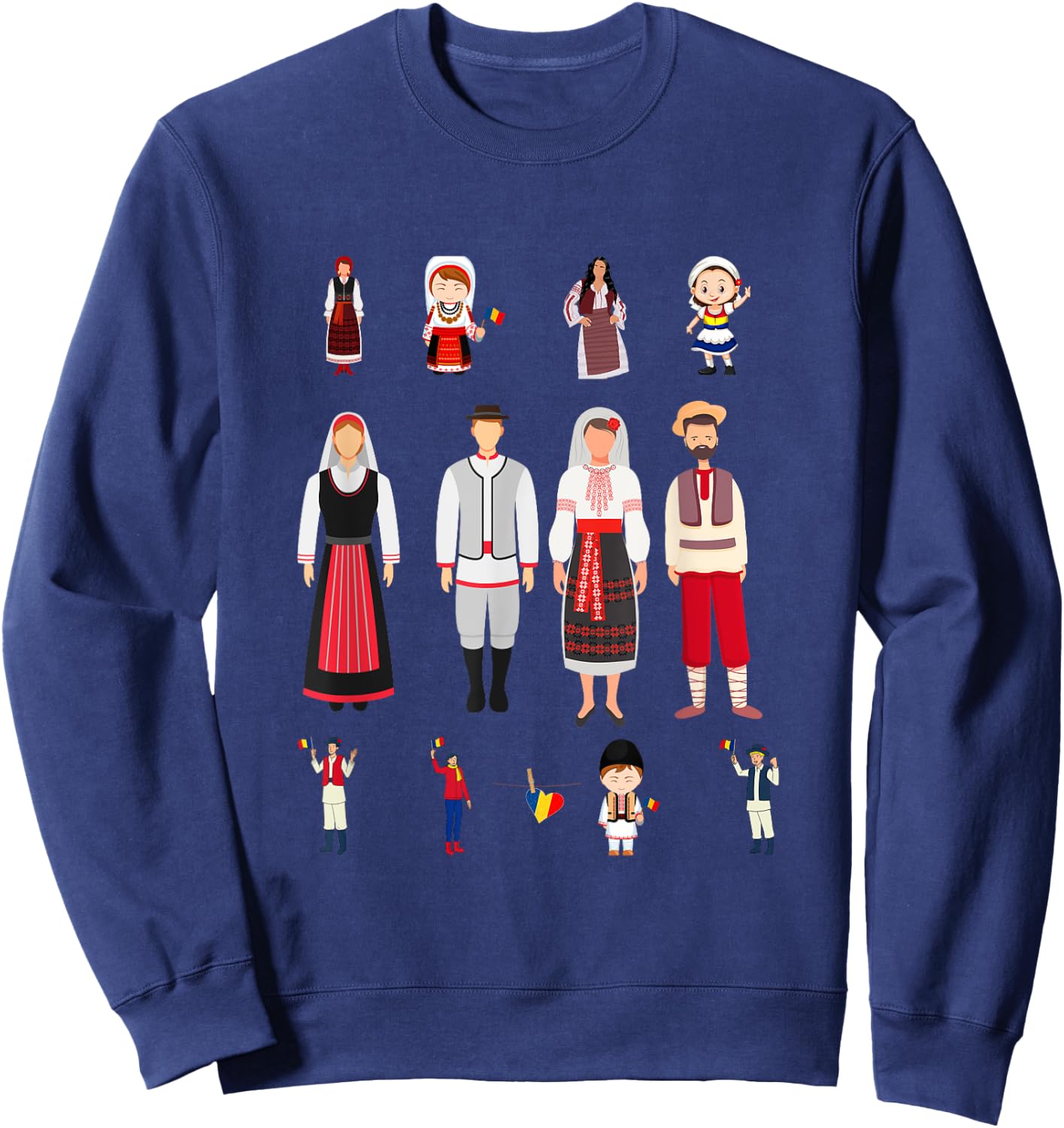 Traditional Romanian Family and Woman Sweatshirt - Sweatshirt | Navy