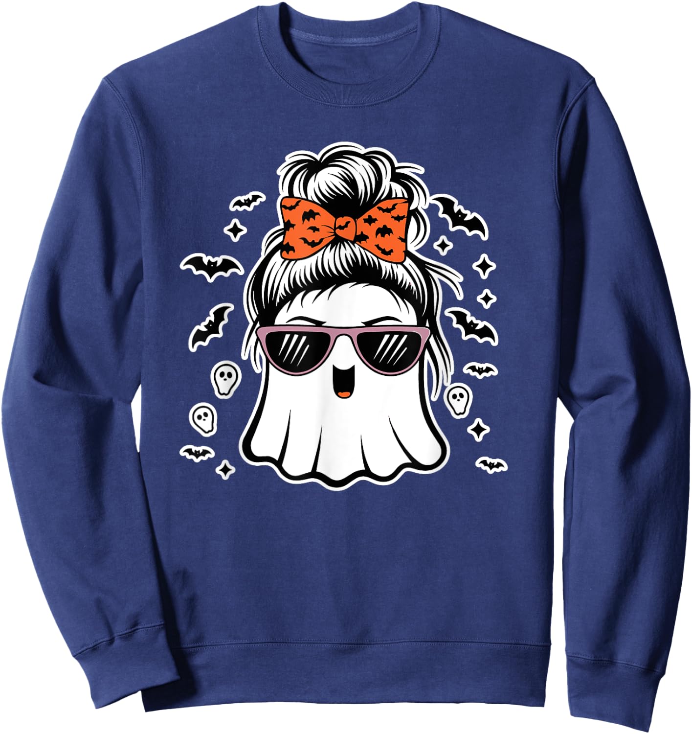 Cute Ghost Messy Bun Mom Halloween Messy Hair Bun Moms Life Sweatshirt - Sweatshirt | Navy