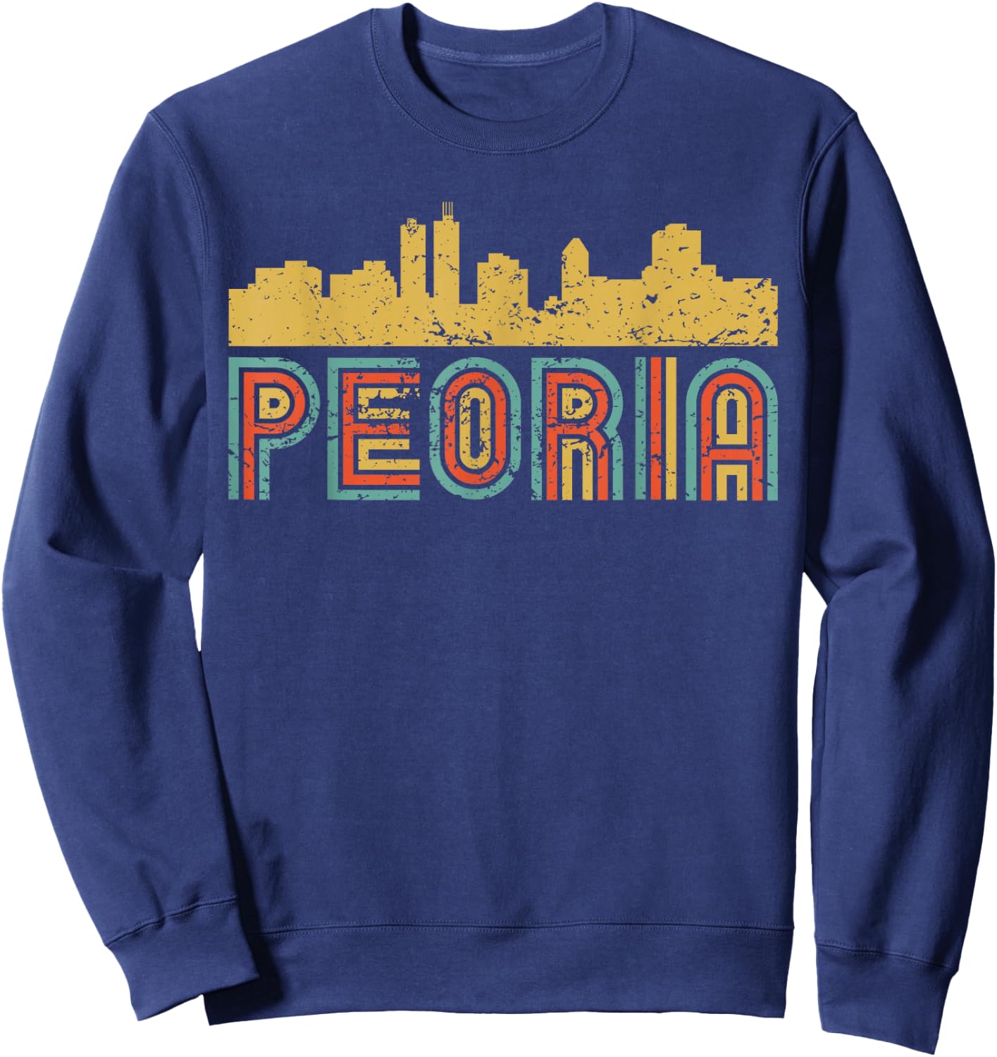 Vintage Retro Peoria Illinois Skyline Sweatshirt - Sweatshirt | Navy