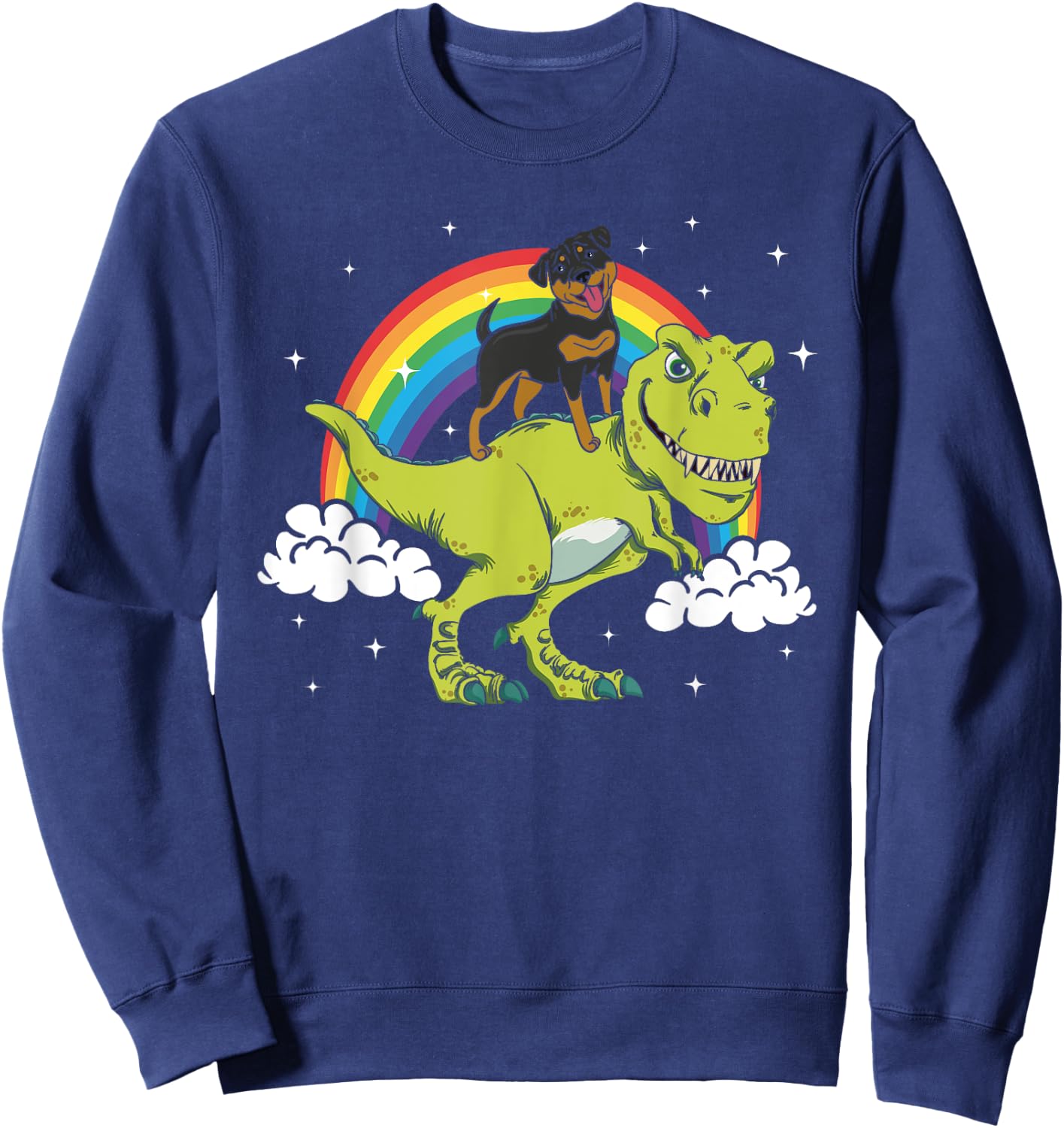 T-Rex Dinosaur Rottweiler Dog Riding Tyrannosaurus Dino Women Girls Kids Sweatshirt - Sweatshirt | Navy