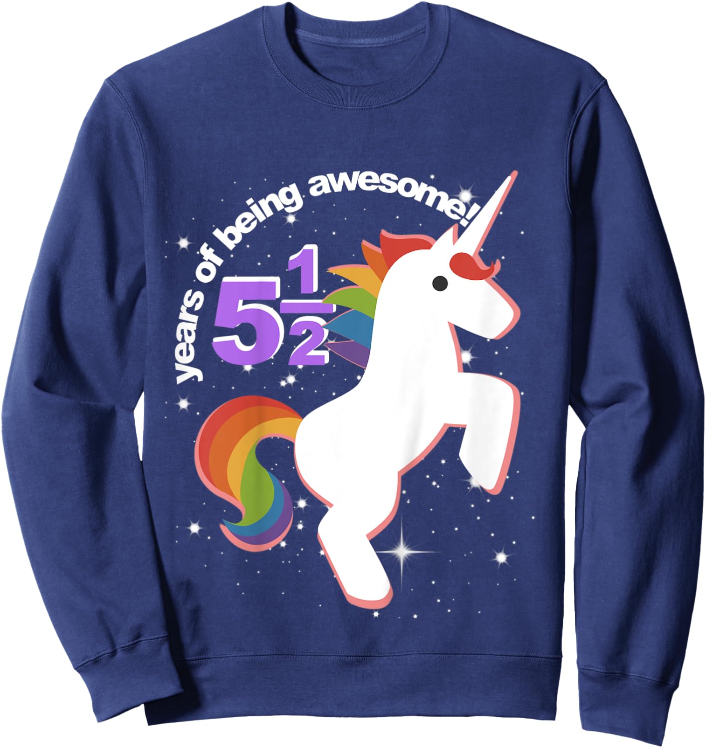 Girls Half Birthday Unicorn Shirt 5.5 5 and Half Years 5th Sweatshirt - Sweatshirt | Navy