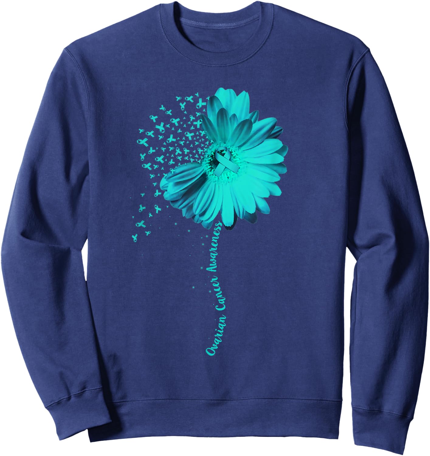 Ovarian Cancer Awareness Sunflower Ribbon Gift Sweatshirt - Sweatshirt | Navy