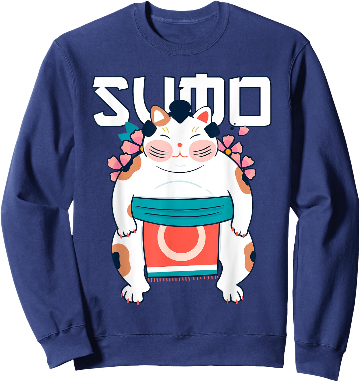Japanese Neo Traditional Art Shirt Neko Sumo Cat Sweatshirt - Sweatshirt | Navy