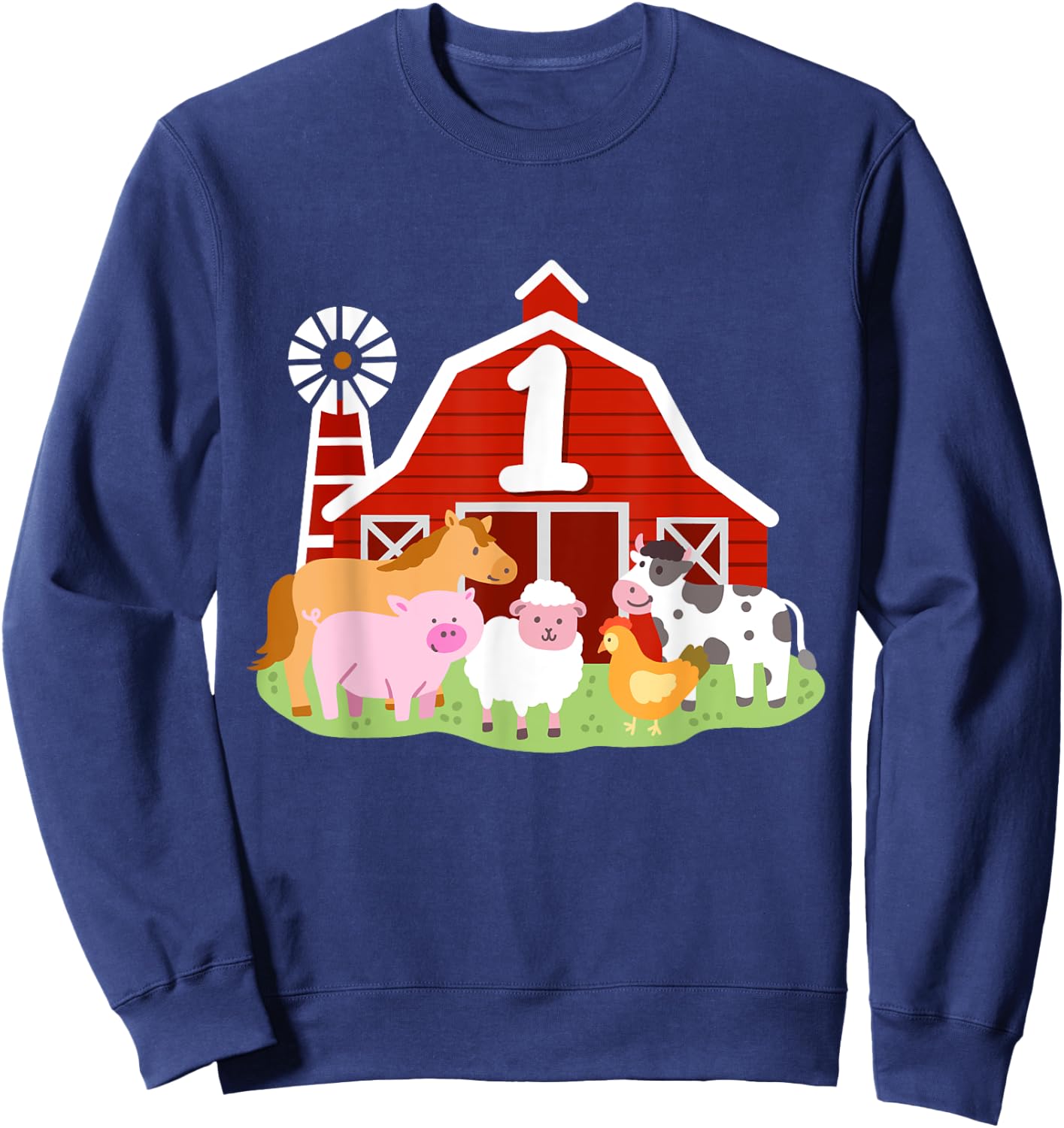 1st Birthday Farm Animals Bday Party 1 Year Old Boy Toddler Sweatshirt - Sweatshirt | Navy