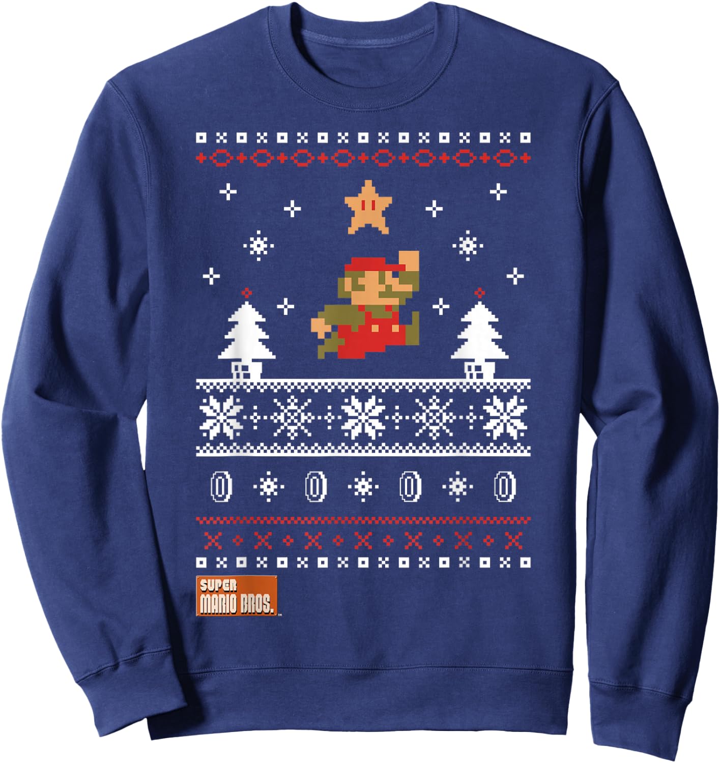Nintendo Super Mario Christmas Star Pixels Graphic Sweatshirt - Sweatshirt | Navy