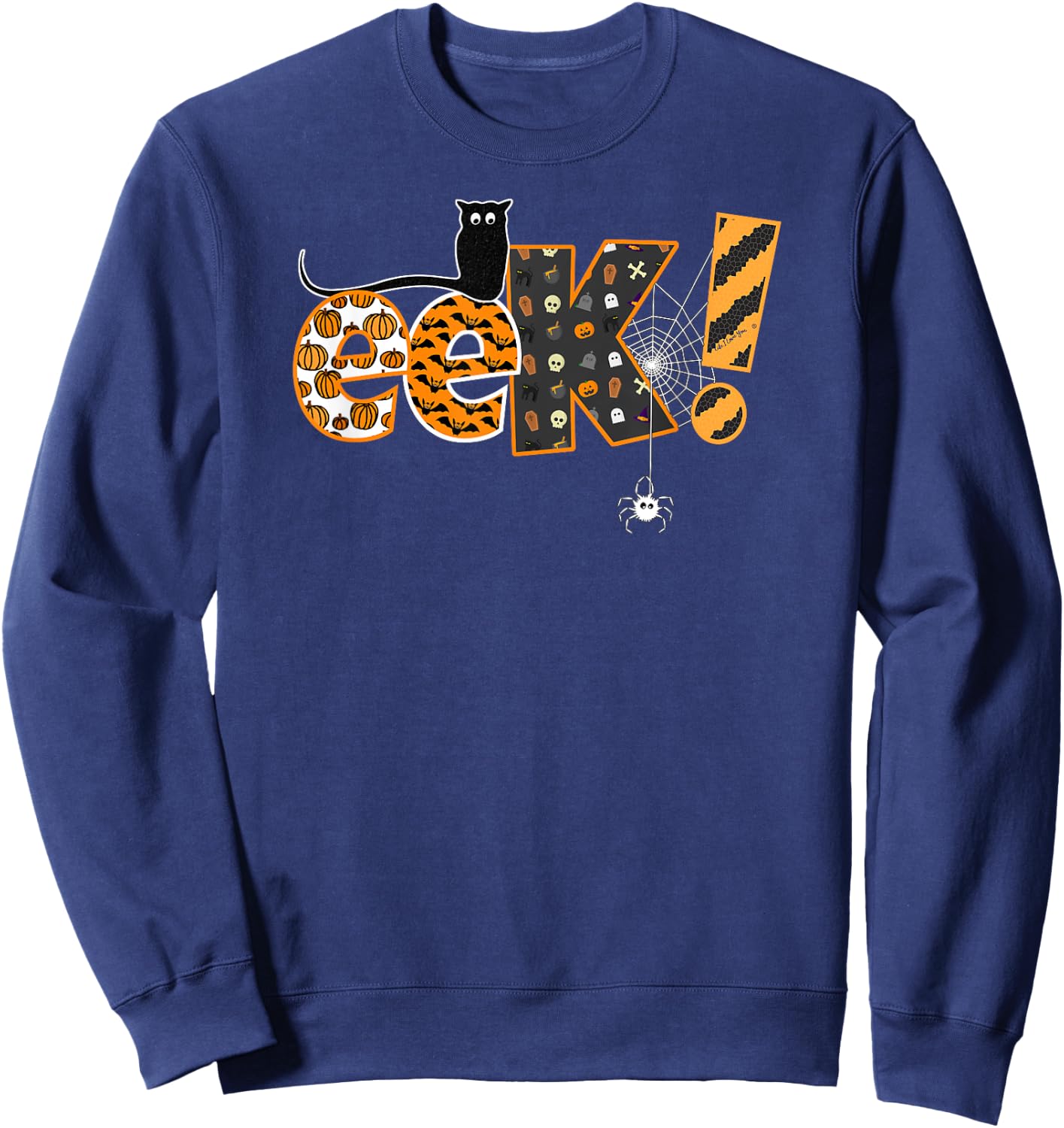 Boo Halloween EEK! Design with Funny Cat and Spider Women Kids Sweatshirt - Sweatshirt | Navy