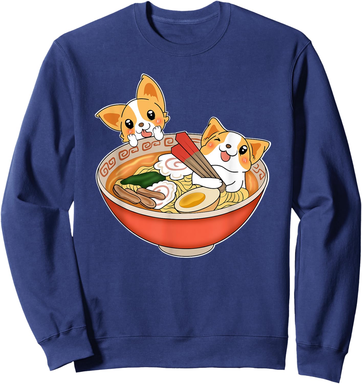 Kawaii Japanese Anime Corgi Dog Funny Ramen Gift Sweatshirt - Sweatshirt | Navy