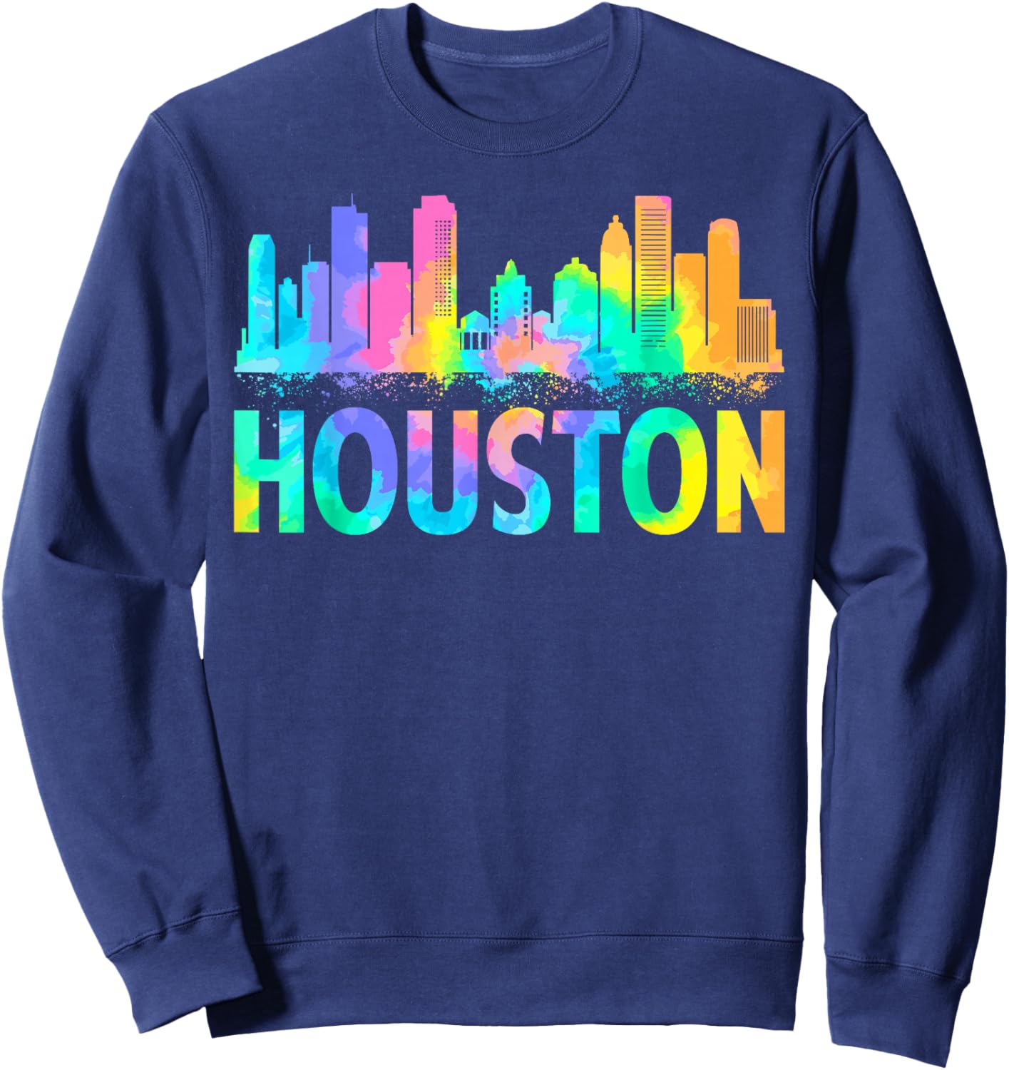 Retro Houston City Tie Dye Happy Texas Independence Day Sweatshirt - Sweatshirt | Navy