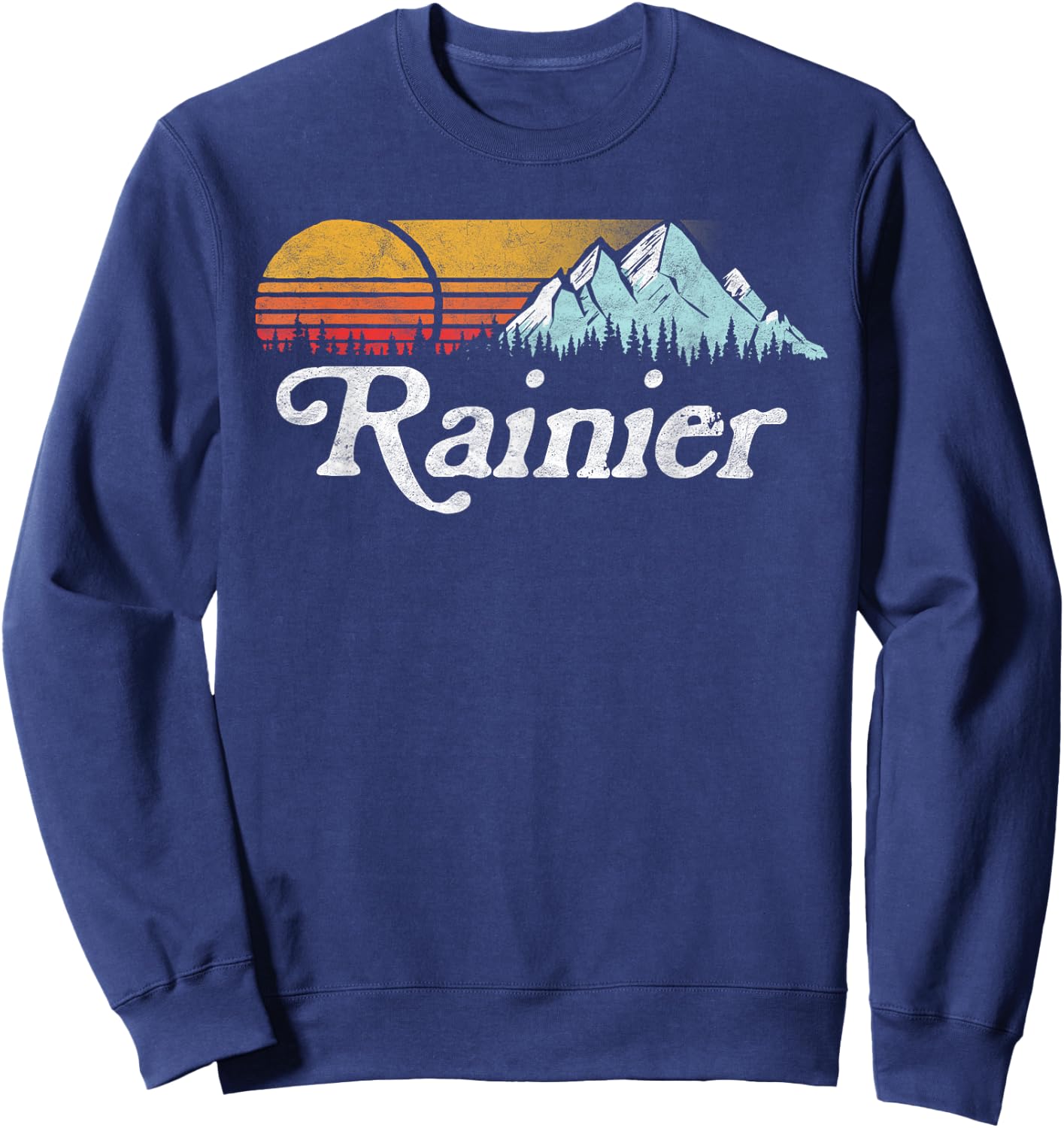 Retro Vibe Mount Rainier Vintage Mountains & Sun Sweatshirt - Sweatshirt | Navy