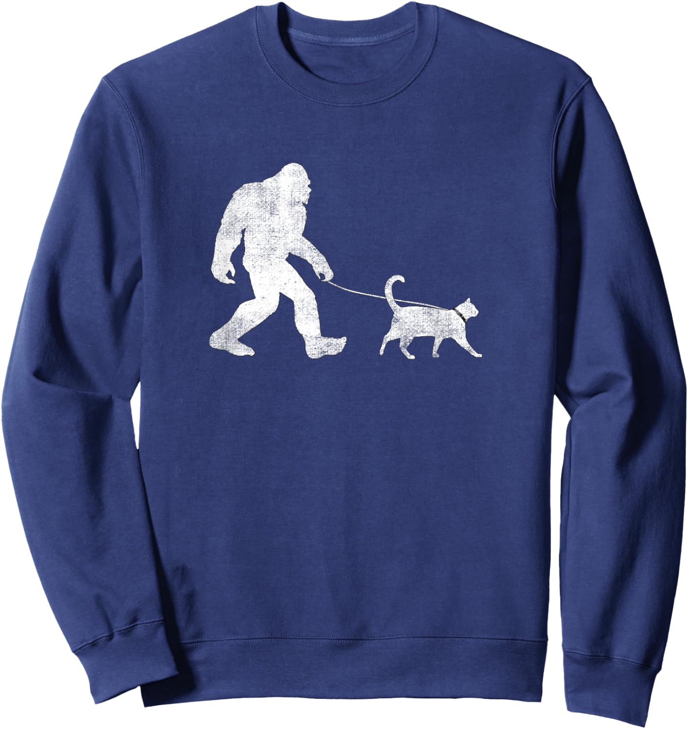 Funny Bigfoot Walking a Cat Sasquatch Yeti Cat Sweatshirt - Sweatshirt | Navy