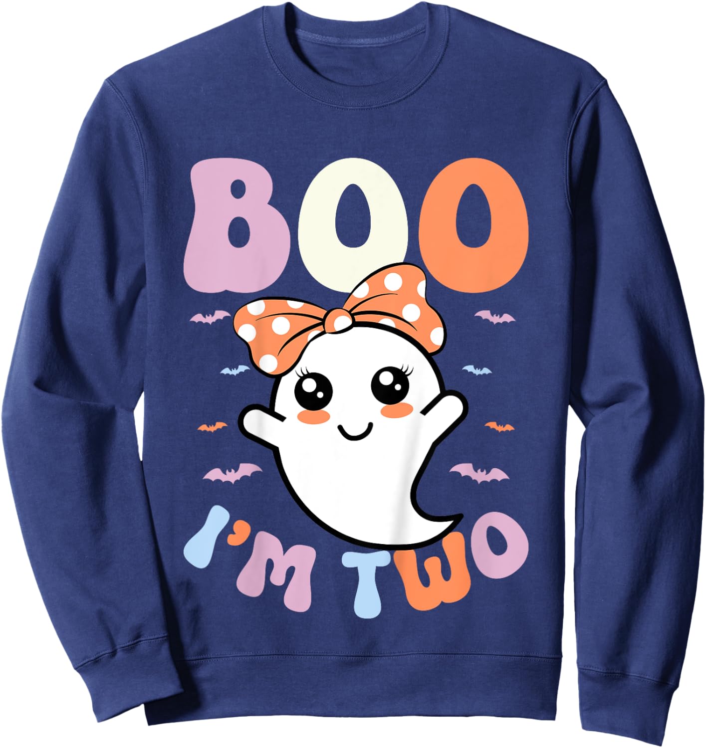 Kids Boo I'm Two Ghost 2nd Birthday Kids 2 Years Old Halloween Sweatshirt - Sweatshirt | Navy