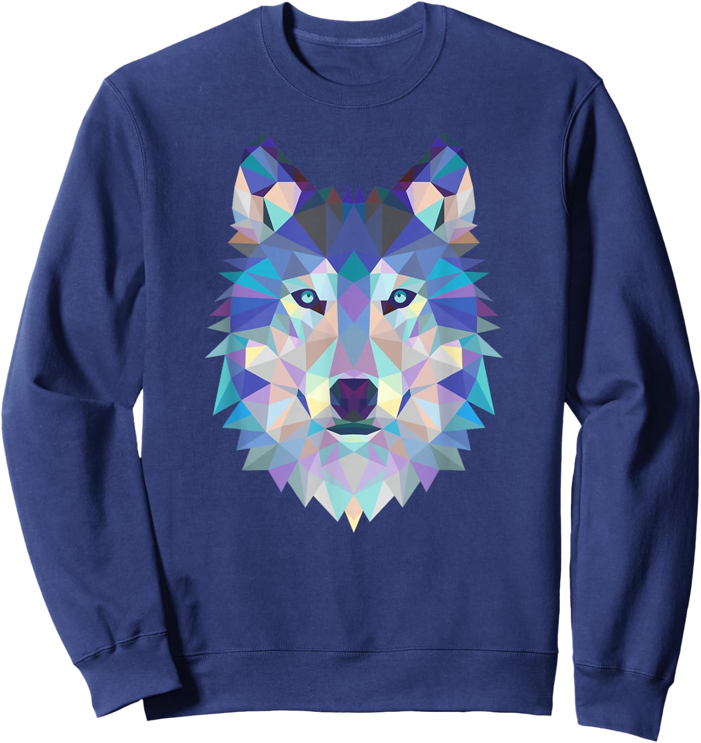 Cool Wolf Face Geometric Art Wildlife Animal Lovers Sweatshirt - Sweatshirt | Navy