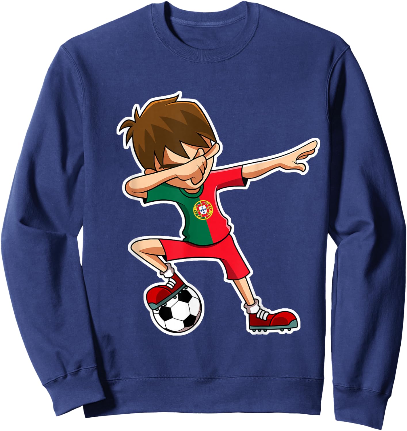 Dabbing Soccer Boy Portugal Jersey Portuguese Kids Dab Gift Sweatshirt - Sweatshirt | Navy