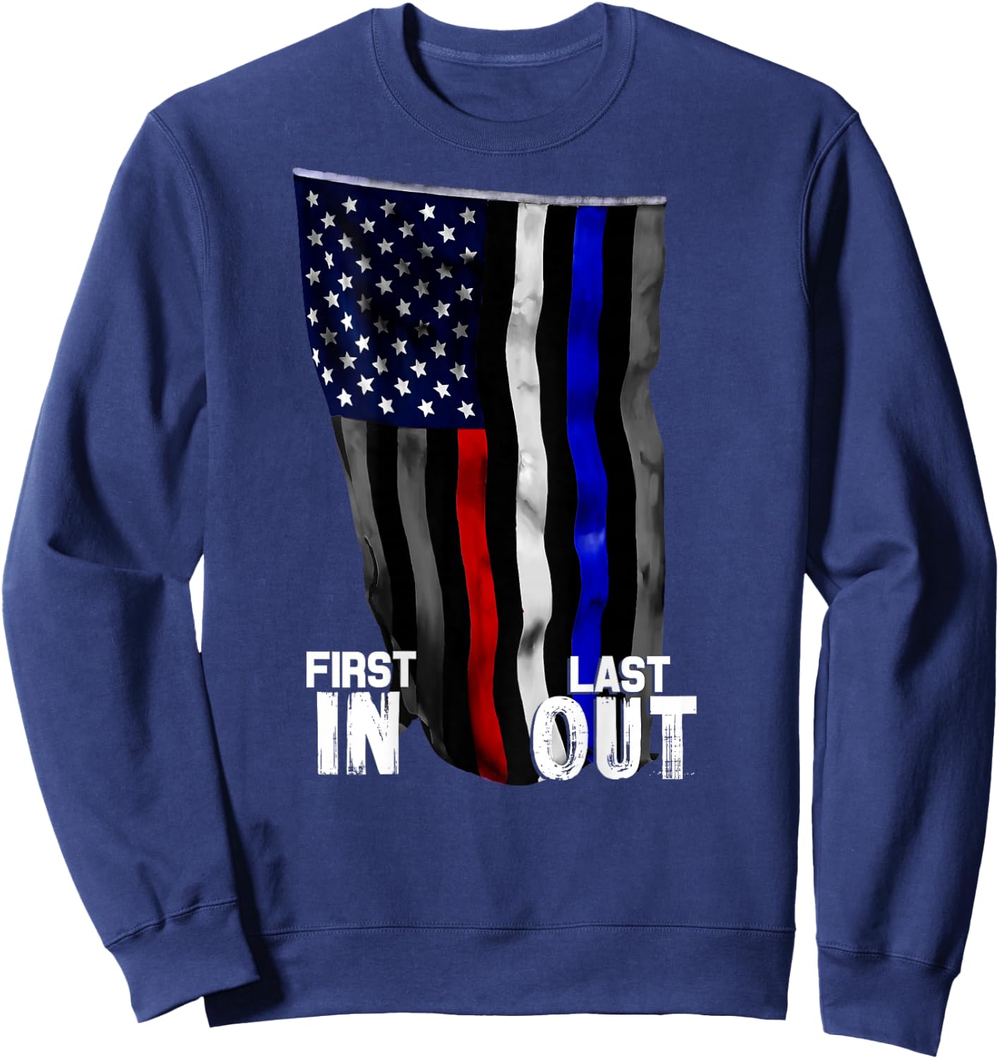 Police Fire EMS First Responder American Flag Sweatshirt - Sweatshirt | Navy