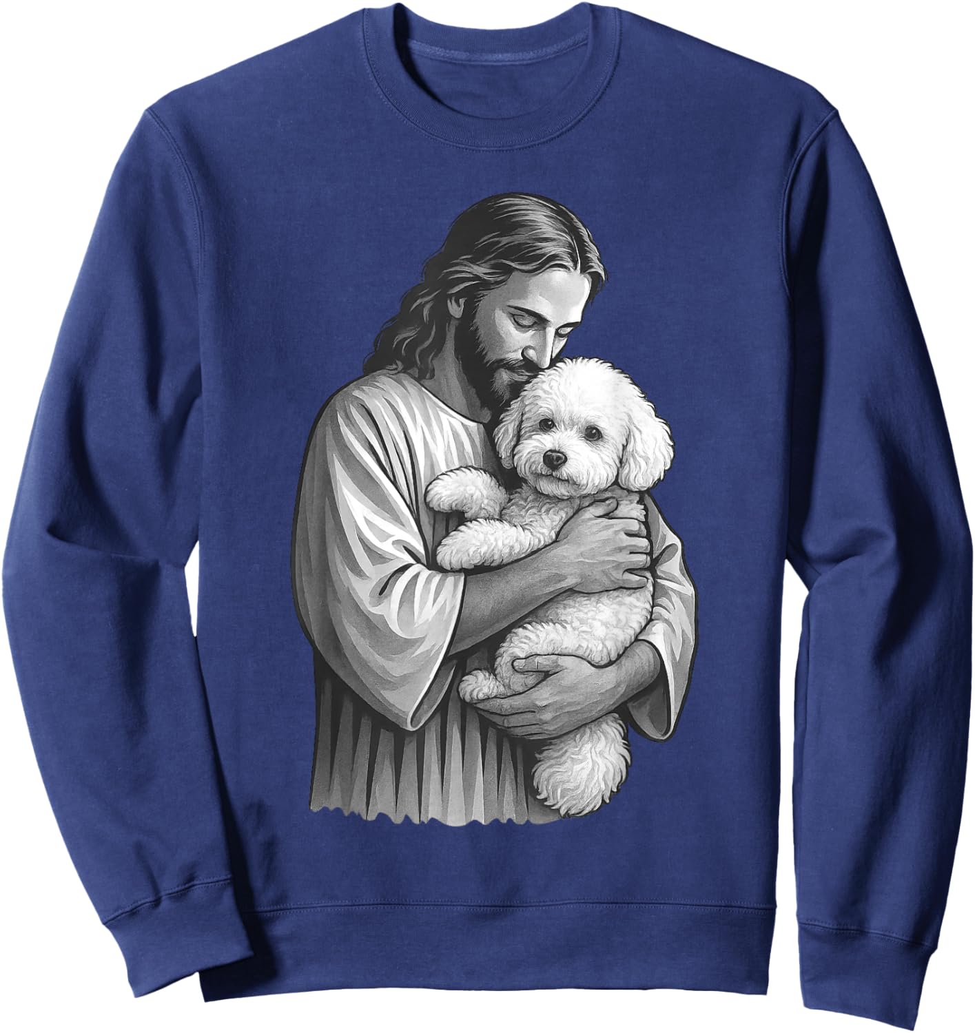 Bichon Frise And Jesus Christian Faith Dog Lover Sweatshirt - Sweatshirt | Navy