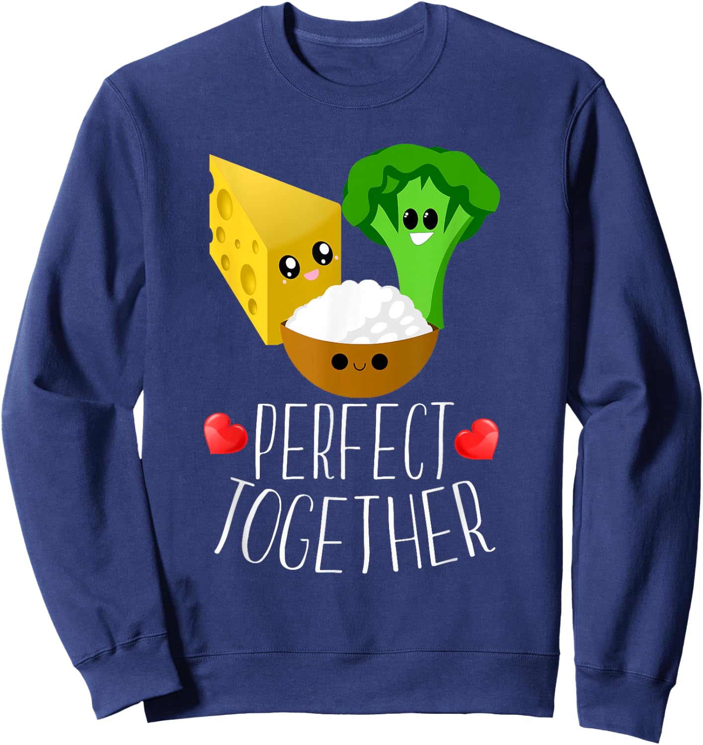 Perfect Together Cheesy Rice Broccoli Kawaii Hearts Sweatshirt - Sweatshirt | Navy