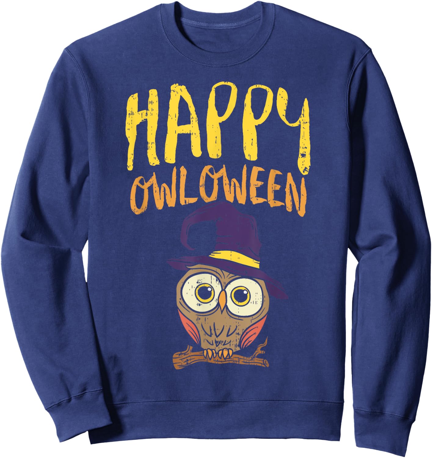 Funny Halloween Shirt Happy Owloween Owl Lover Bird Costume Sweatshirt - Sweatshirt | Navy