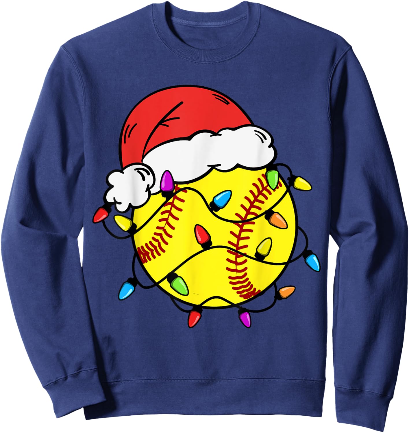 Softball Santa Claus Hat Christmas Light Softball Girls Kids Sweatshirt - Sweatshirt | Navy