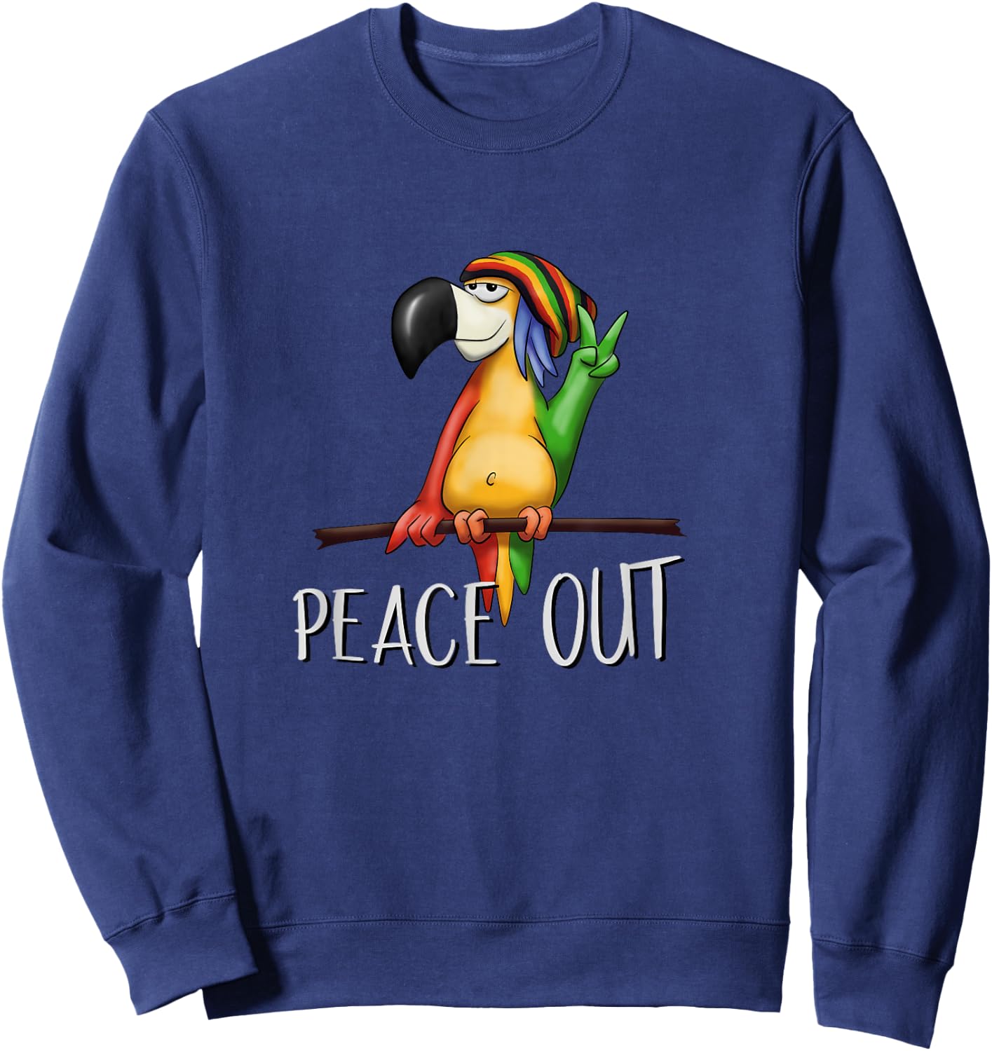 Peace Out Funky Cool Bird Drawing Chilling Reggae Parrot Sweatshirt - Sweatshirt | Navy