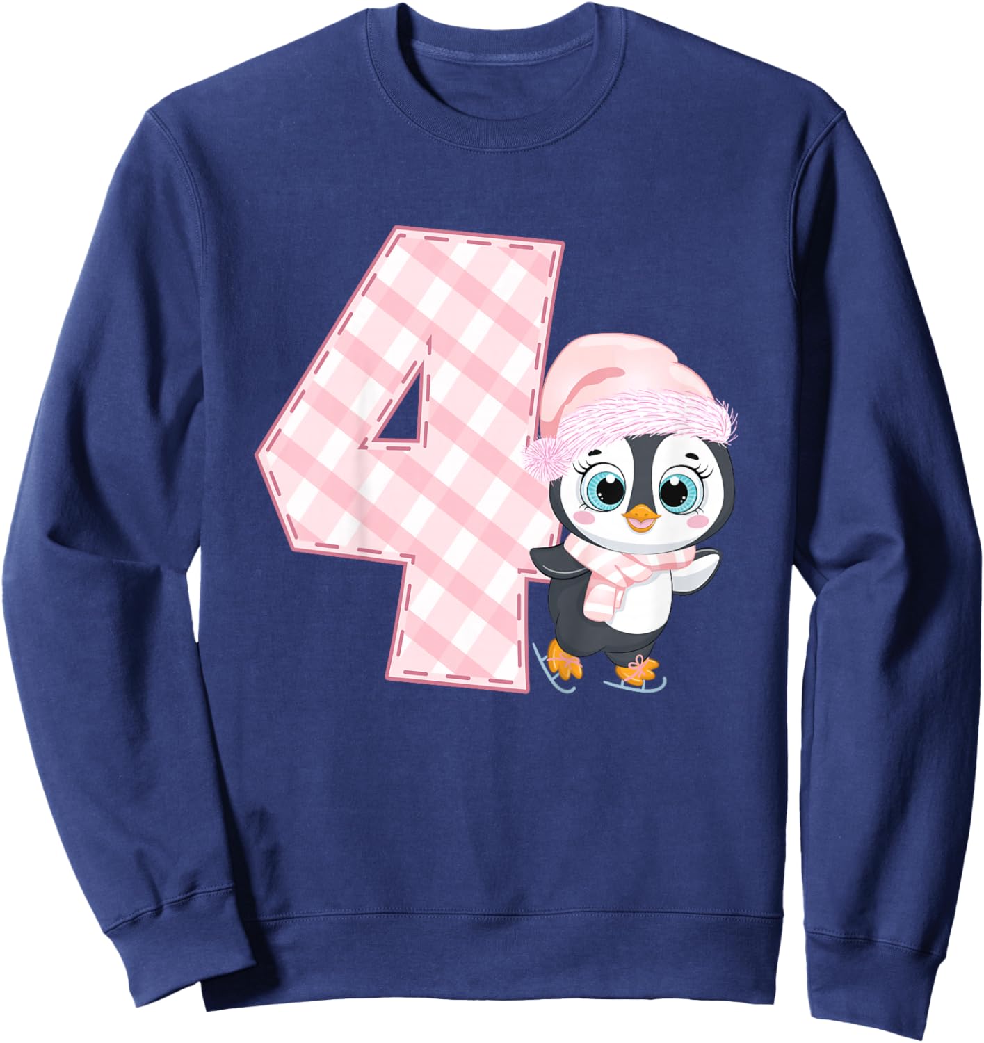 4th Penguin Birthday Party Four Year Old Penguin Girl Sweatshirt - Sweatshirt | Navy