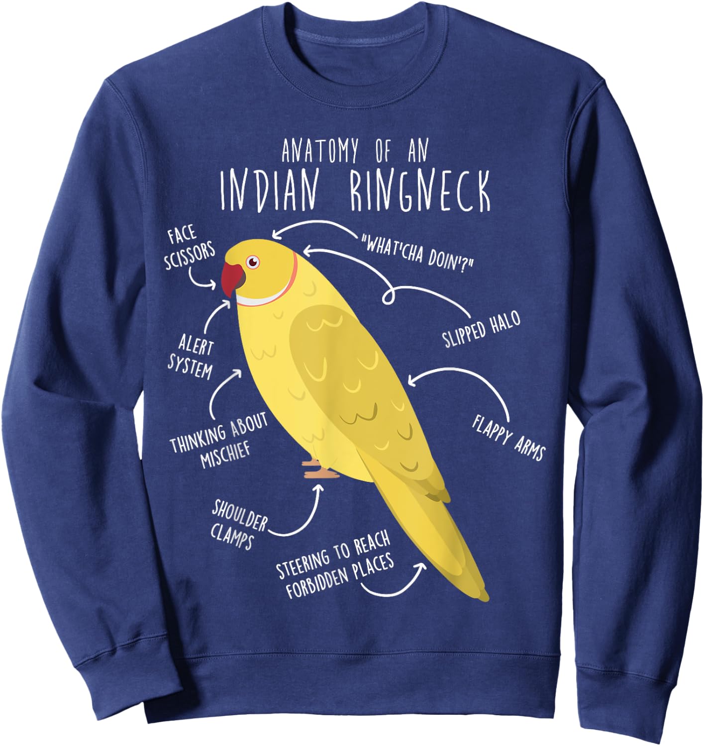 Indian Ringneck Parrot Anatomy Funny Pet Lutino Yellow Bird Sweatshirt - Sweatshirt | Navy