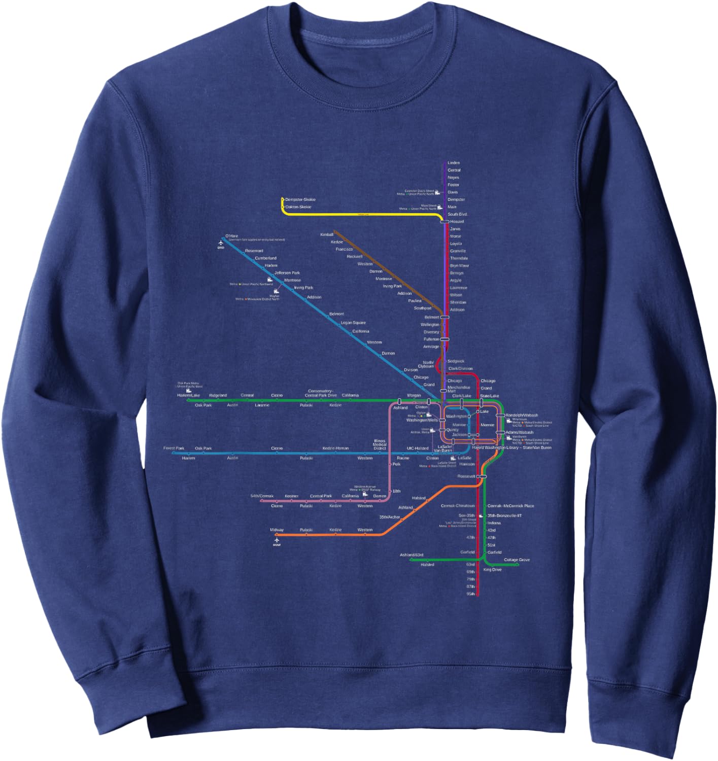 Chicago l Map CTA Elevated L Train Metro Transit Sweatshirt - Sweatshirt | Navy