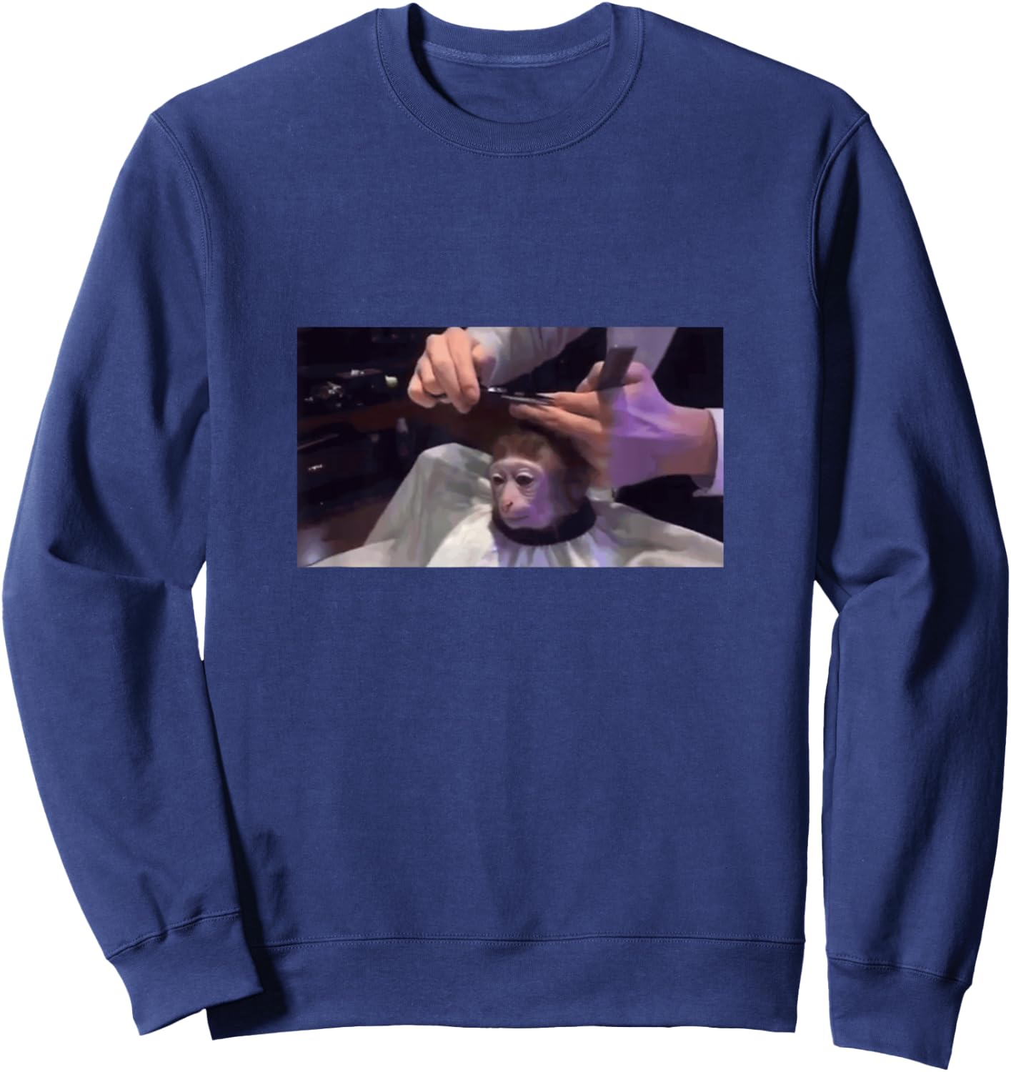 Funny Dank Meme Monkey Getting Haircut Sweatshirt - Sweatshirt | Navy