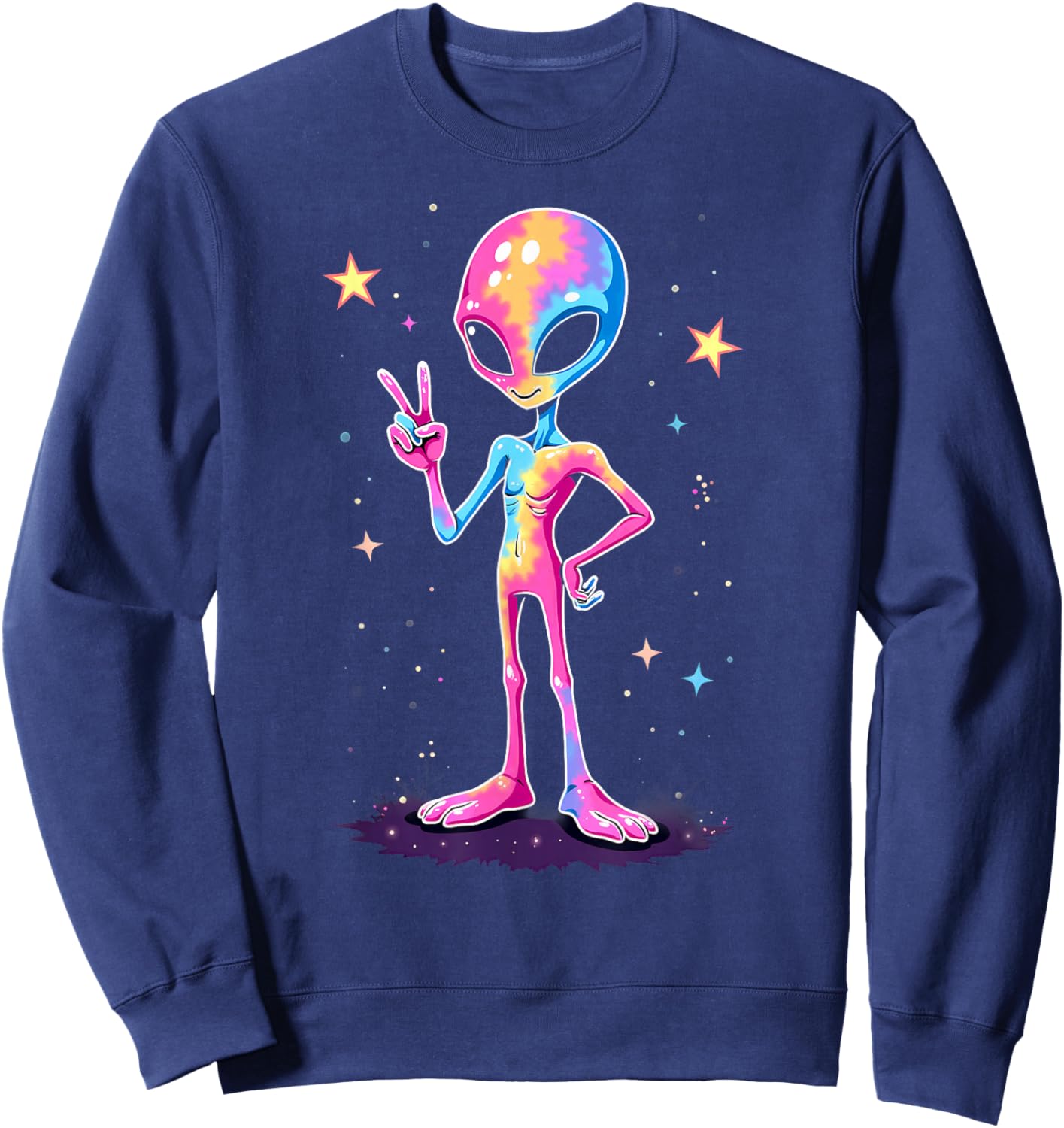 Hippie Tie Dye Alien Peace Sign Halloween Sweatshirt - Sweatshirt | Navy