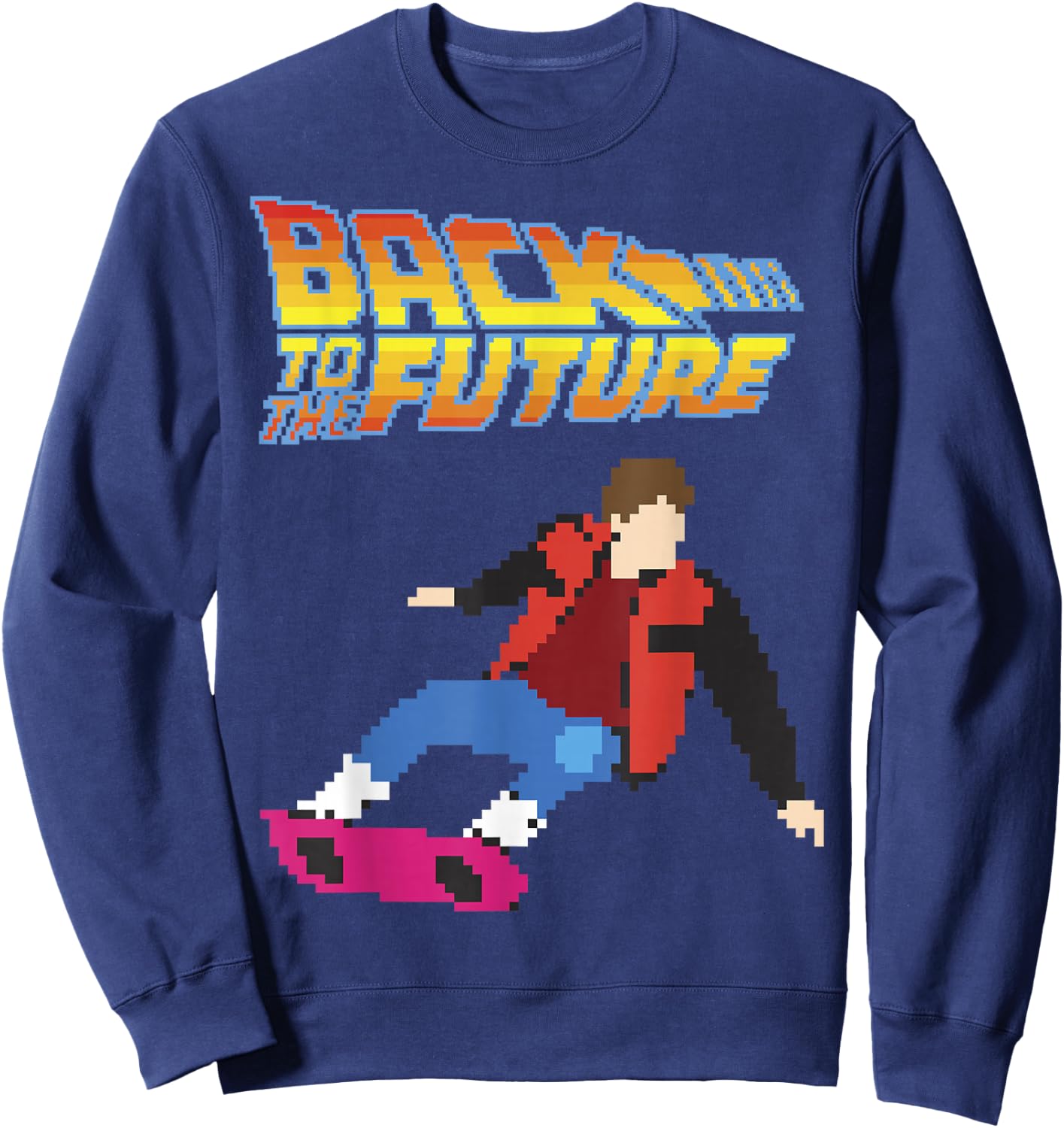 Back to The Future 8-Bit Marty on Hoverboard Graphic Sweatshirt - Sweatshirt | Navy