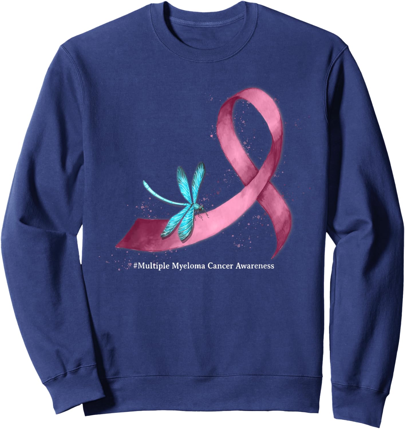 Dragonfly Burgundy Ribbon Multiple Myeloma Cancer Awareness Sweatshirt - Sweatshirt | Navy