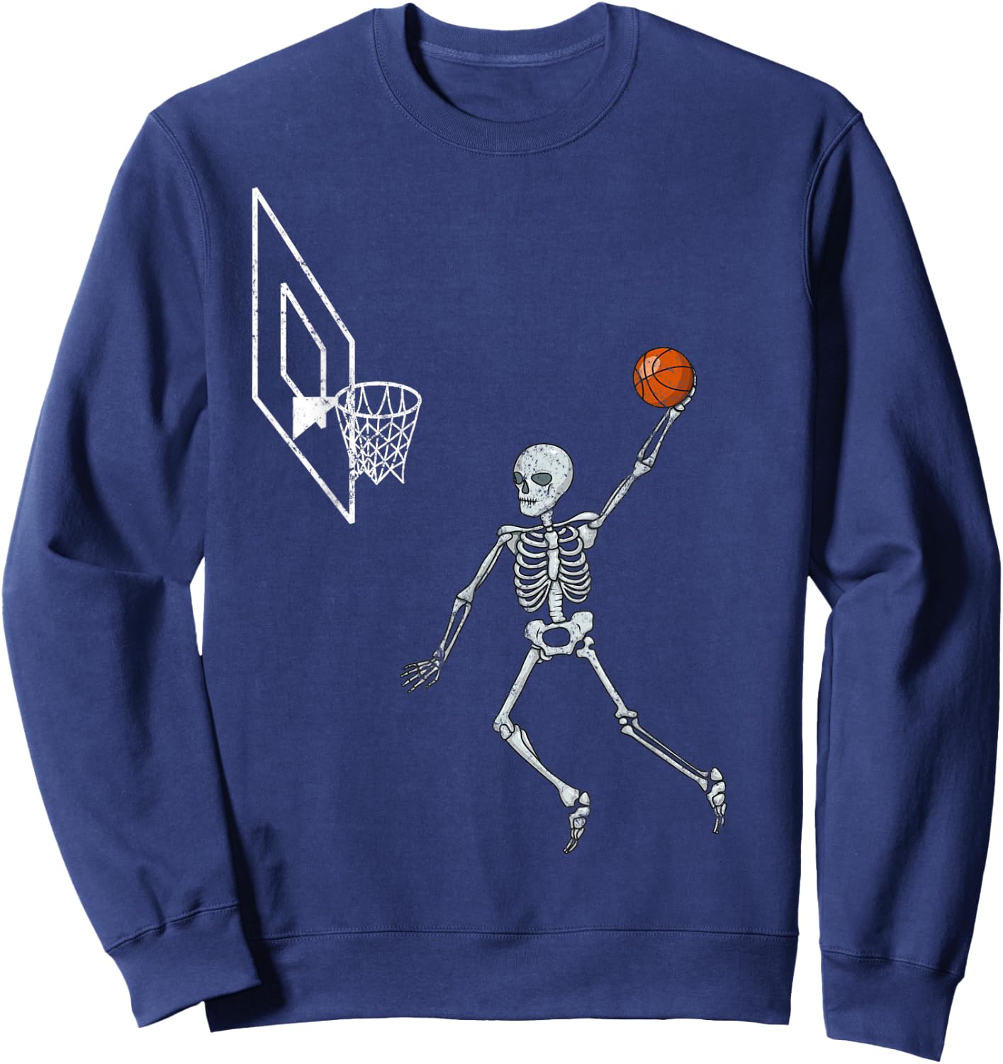 Vintage Skeleton Basketball Player Dunking Hoop Halloween Sweatshirt - Sweatshirt | Navy