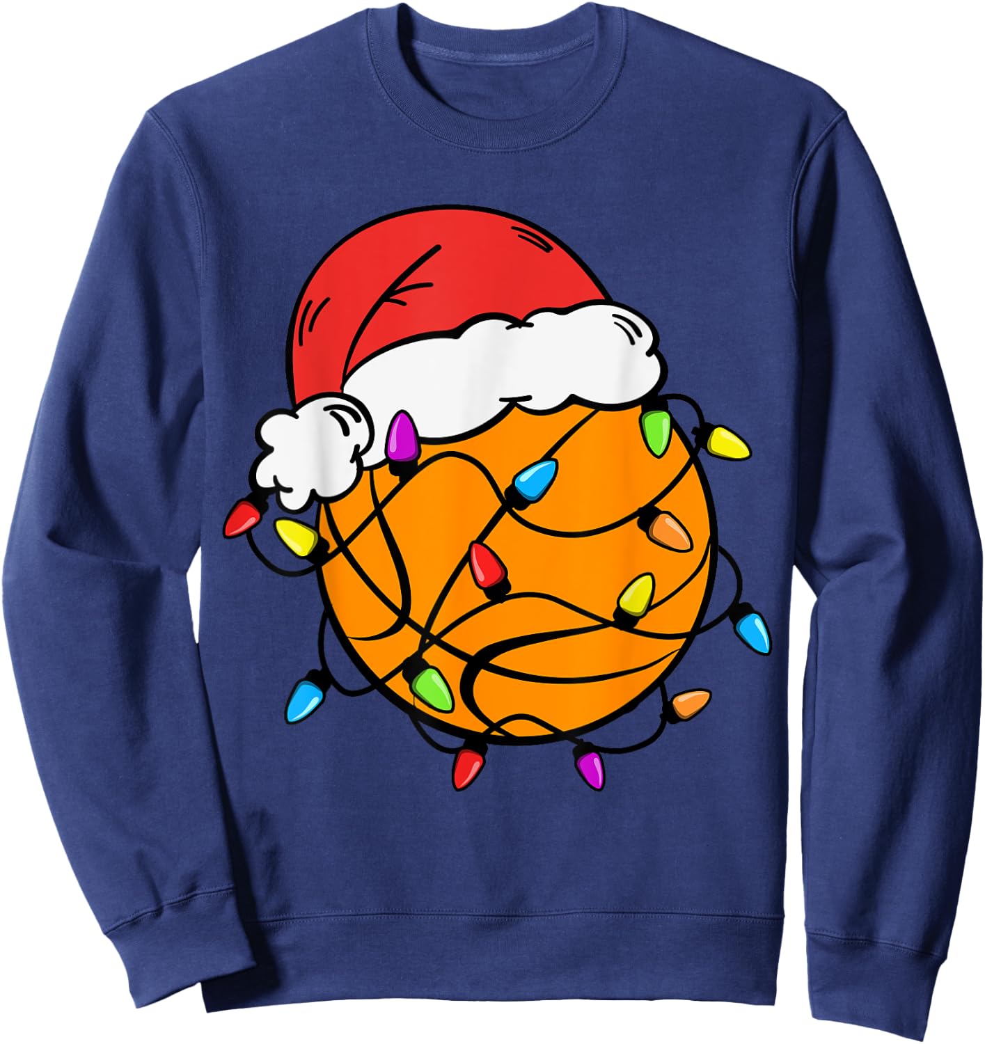 Basketball Santa Claus Hat Christmas Light Xmas Boys Kids Sweatshirt - Sweatshirt | Navy