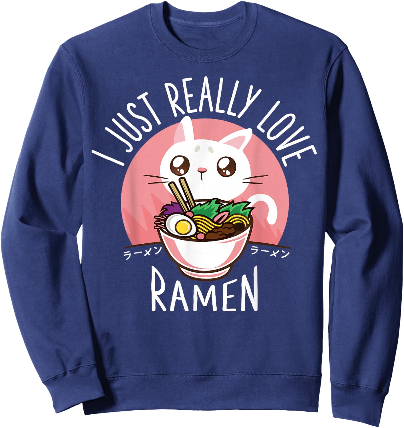 Funny Cat Ramen Anime Merch Kawaii Clothes Graphic Men Sweatshirt - Sweatshirt | Navy