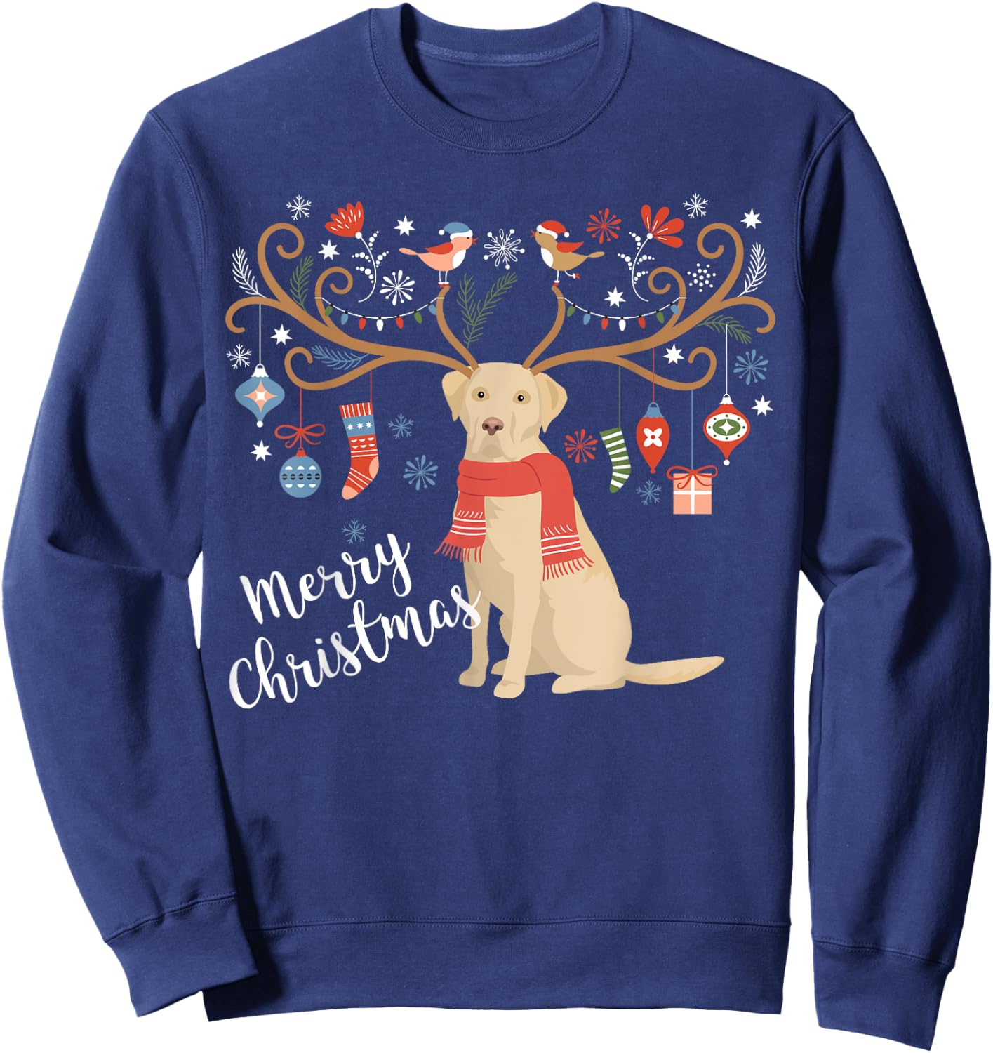 Yellow Labrador Retriever Christmas Dog Women Kids Sweatshirt - Sweatshirt | Navy