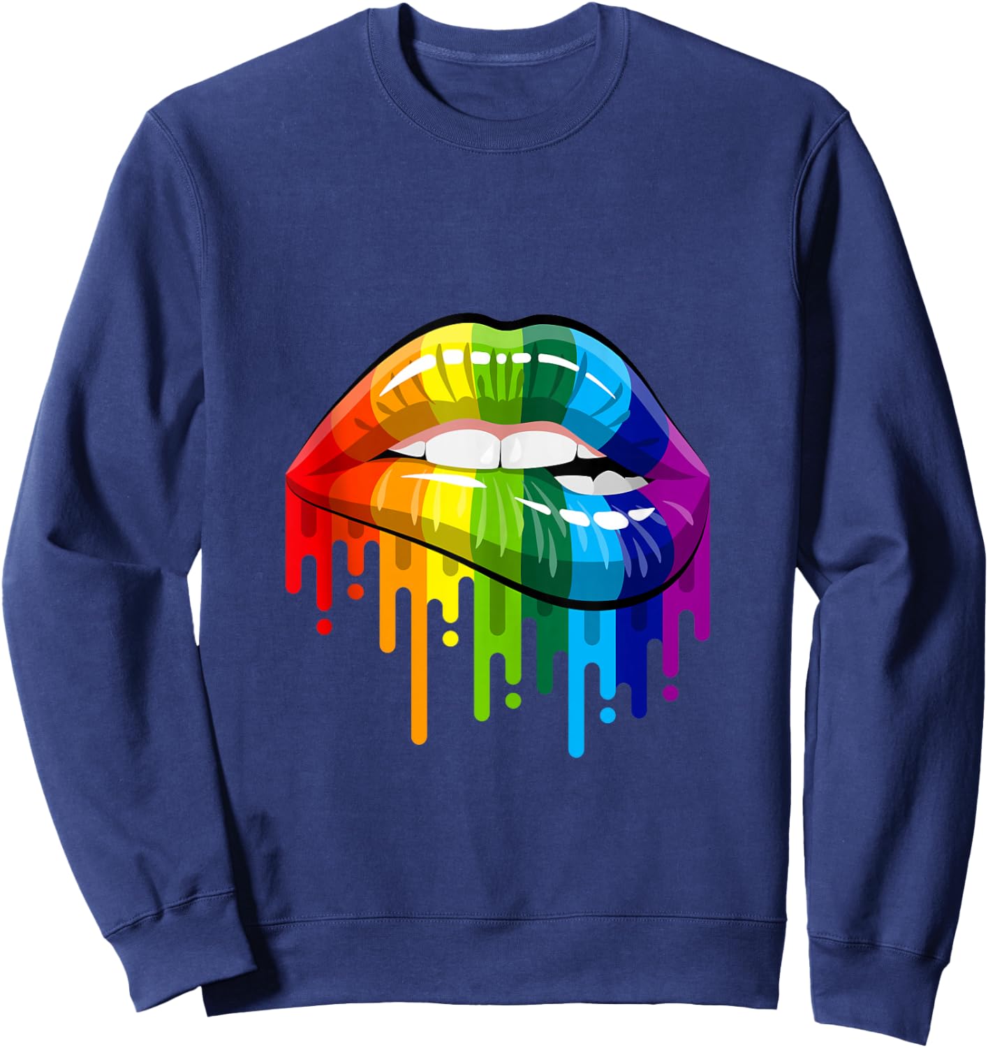 80's Sexy Colorful Graphic Lips, Women Printed Design Lips Sweatshirt - Sweatshirt | Navy