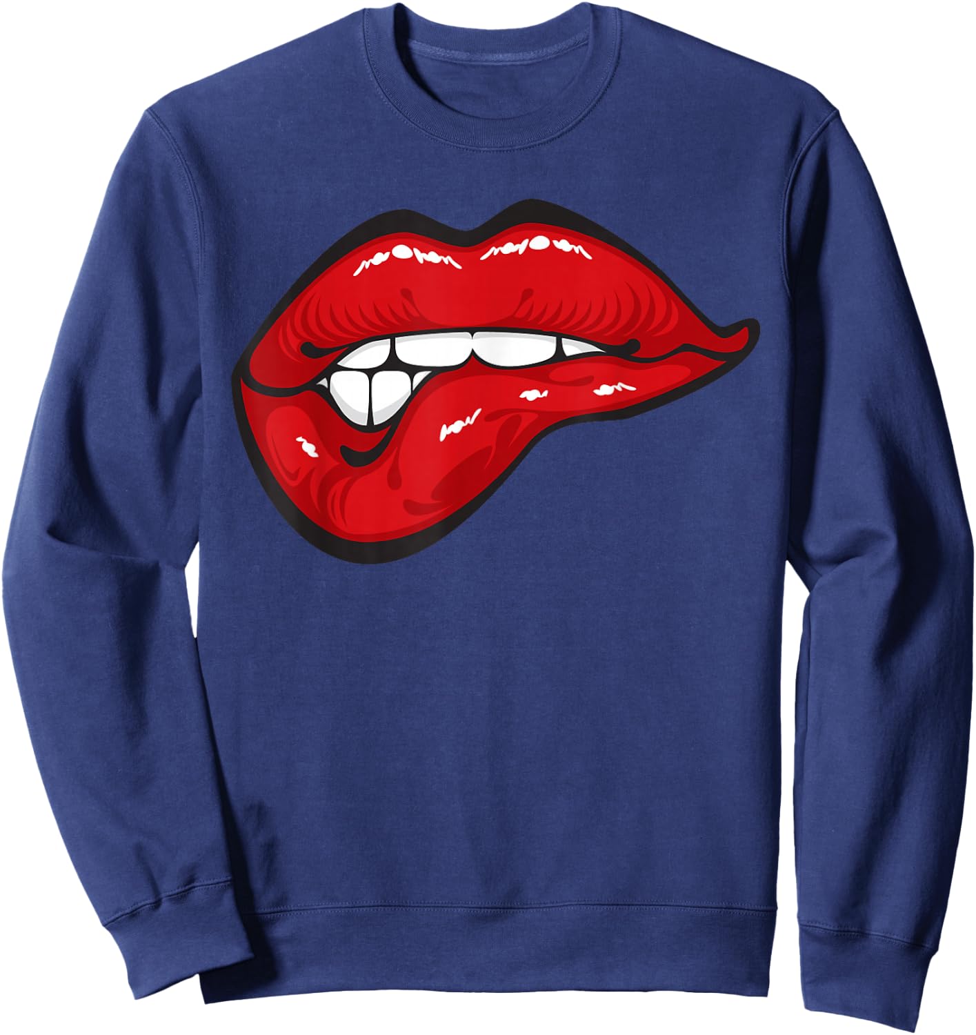 MaGuShirts Sexy Biting Red Lips Mouth Kisser Shirts Sweatshirt - Sweatshirt | Navy