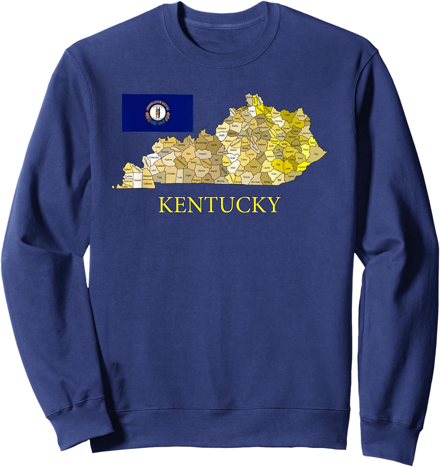 Colorful Kentucky County Map with Flag Sweatshirt - Sweatshirt | Navy