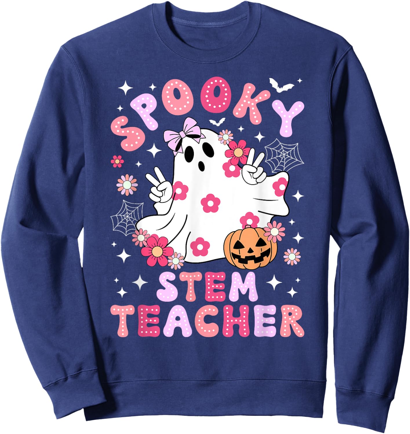 Spooky STEM Teacher Halloween STEM Teacher Groovy Sweatshirt - Sweatshirt | Navy