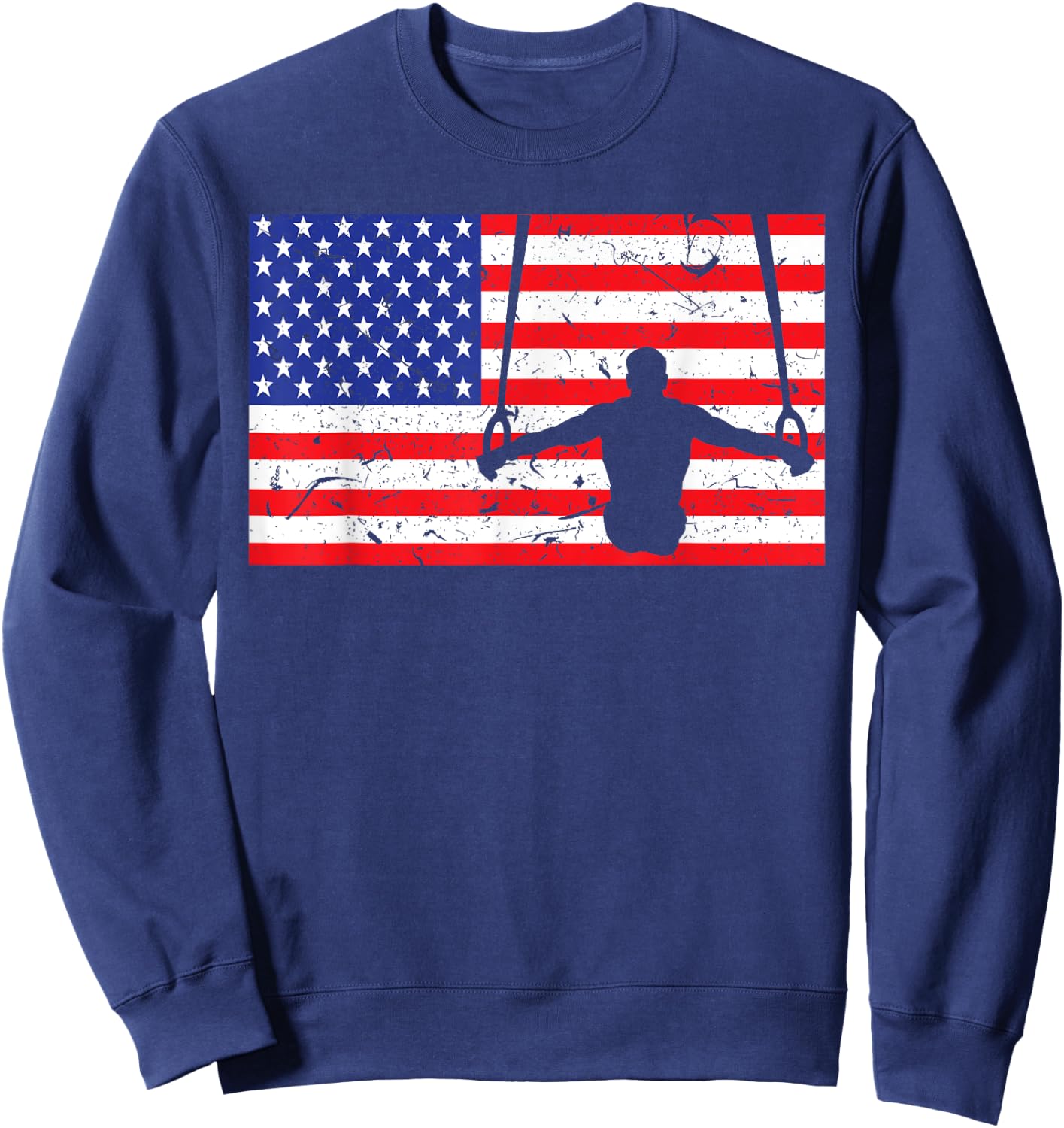Distressed Gymnastic Rings USA American Flag Vintage Gymnast Kids Men Sweatshirt - Sweatshirt | Navy