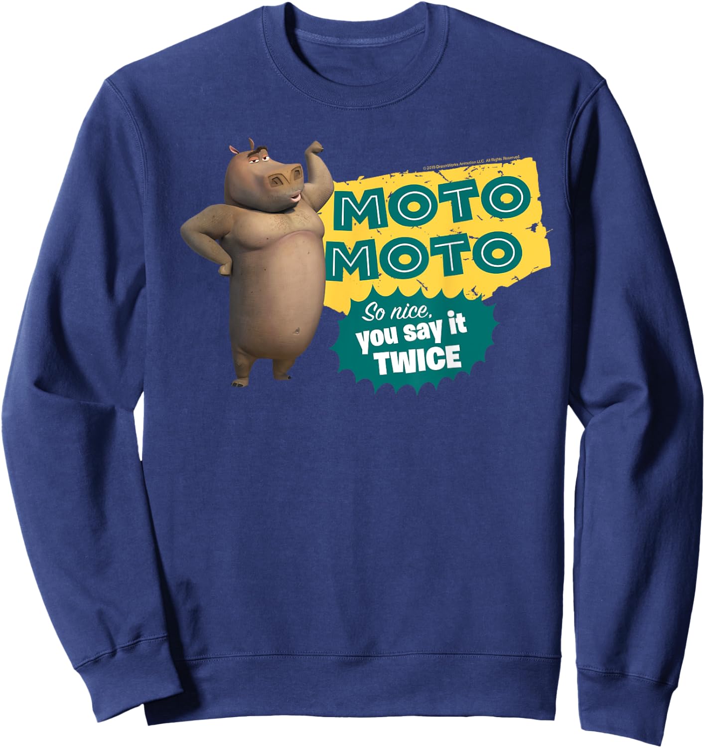 Madagascar Moto Moto Say It Twice Text Poster Sweatshirt - Sweatshirt | Navy