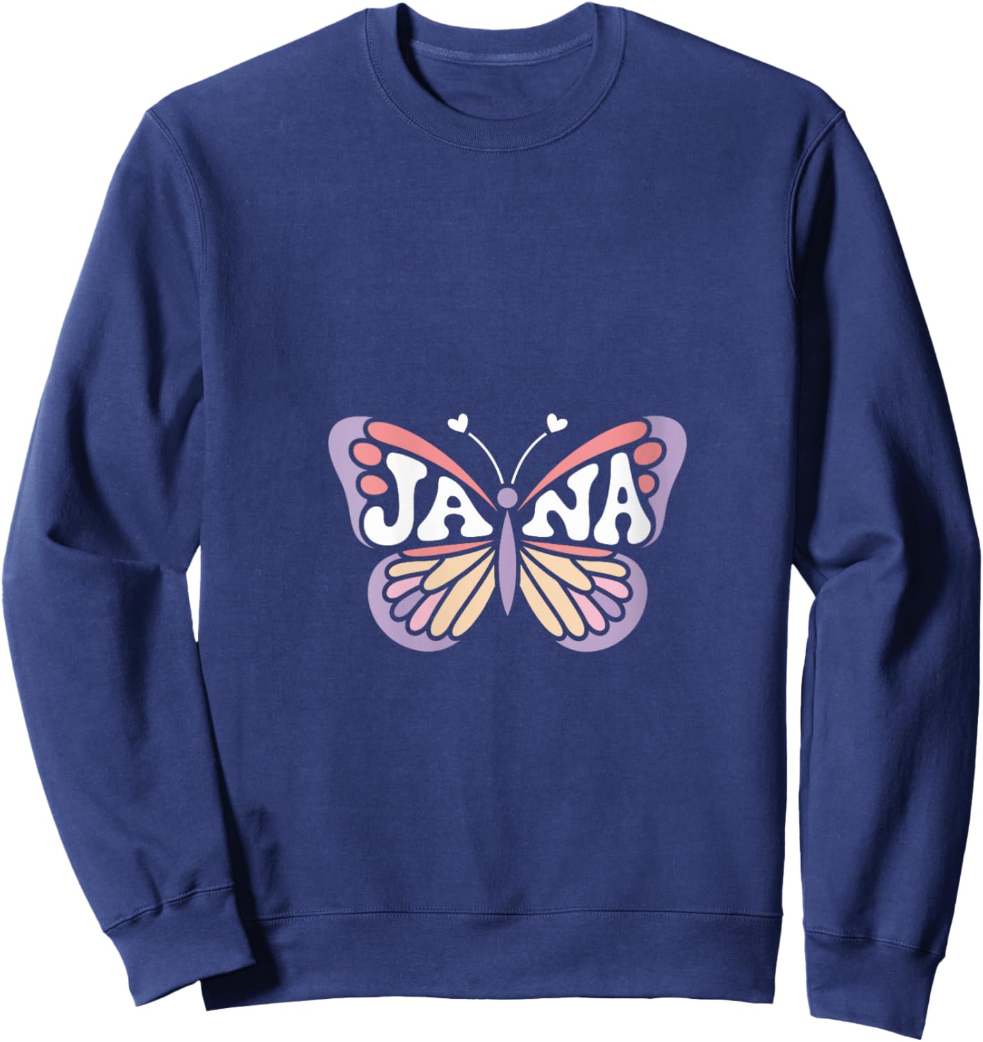 Jana Butterfly - Personalized Cute Name Word Art V-Neck Sweatshirt - Sweatshirt | Navy