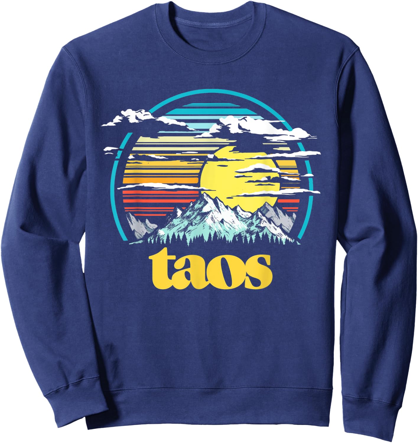 Retro Taos New Mexico Vintage 80s Style Mountains & Sun Sweatshirt - Sweatshirt | Navy