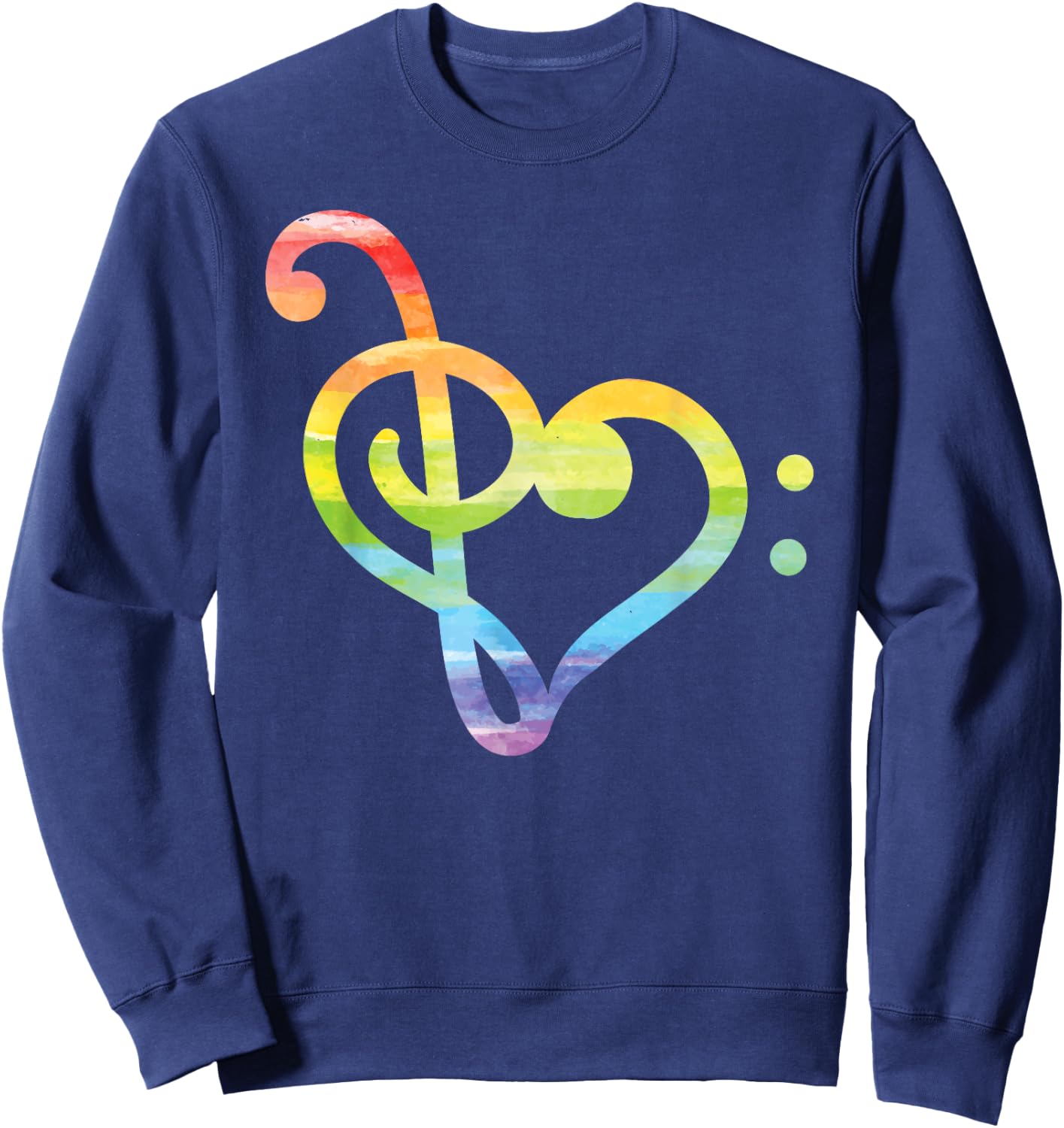 Watercolor Treble And Bass Clef Heart Rainbow Sweatshirt - Sweatshirt | Navy