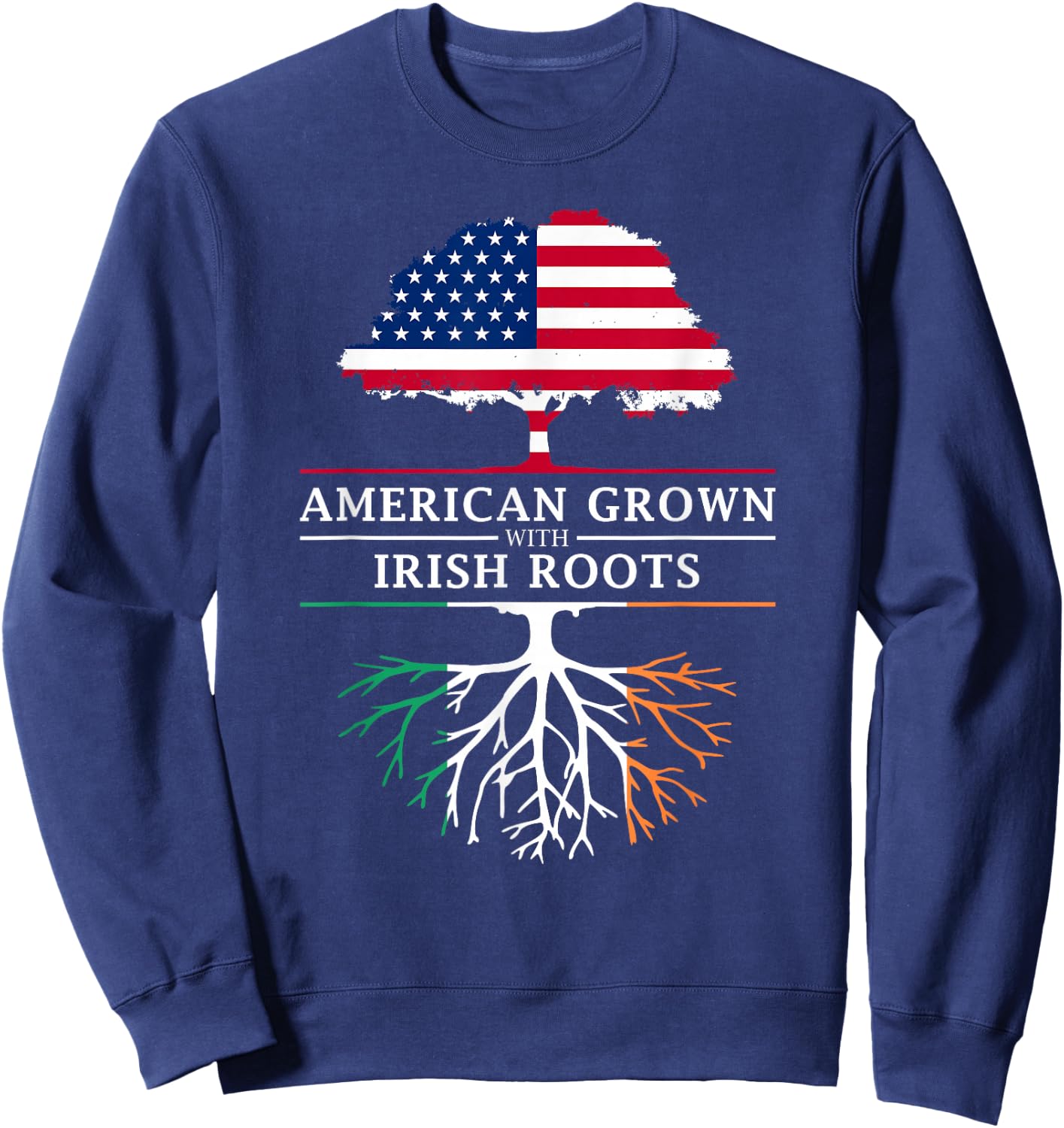 Family Heritage Gifts -Adults Black Short Sleeve Classic Modern Lace Embellishment - American Grown with Irish Roots - Ireland Sweatshirt - Sweatshirt | Navy
