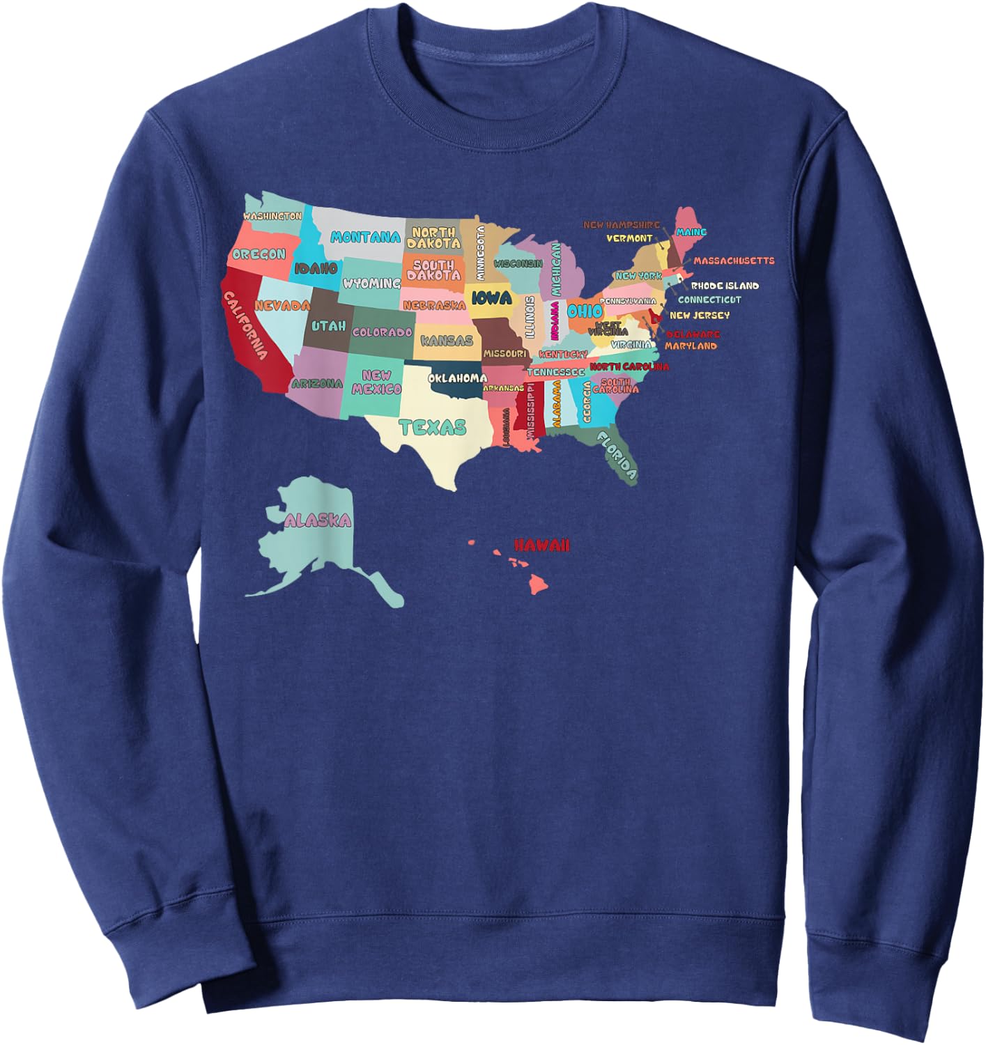 USA Map with States Names, United States US Sweatshirt - Sweatshirt | Navy