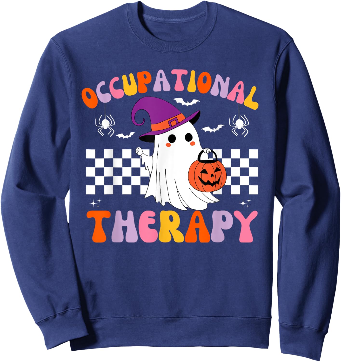 OT Occupational Therapy Halloween Retro Ghost OT Halloween Sweatshirt - Sweatshirt | Navy
