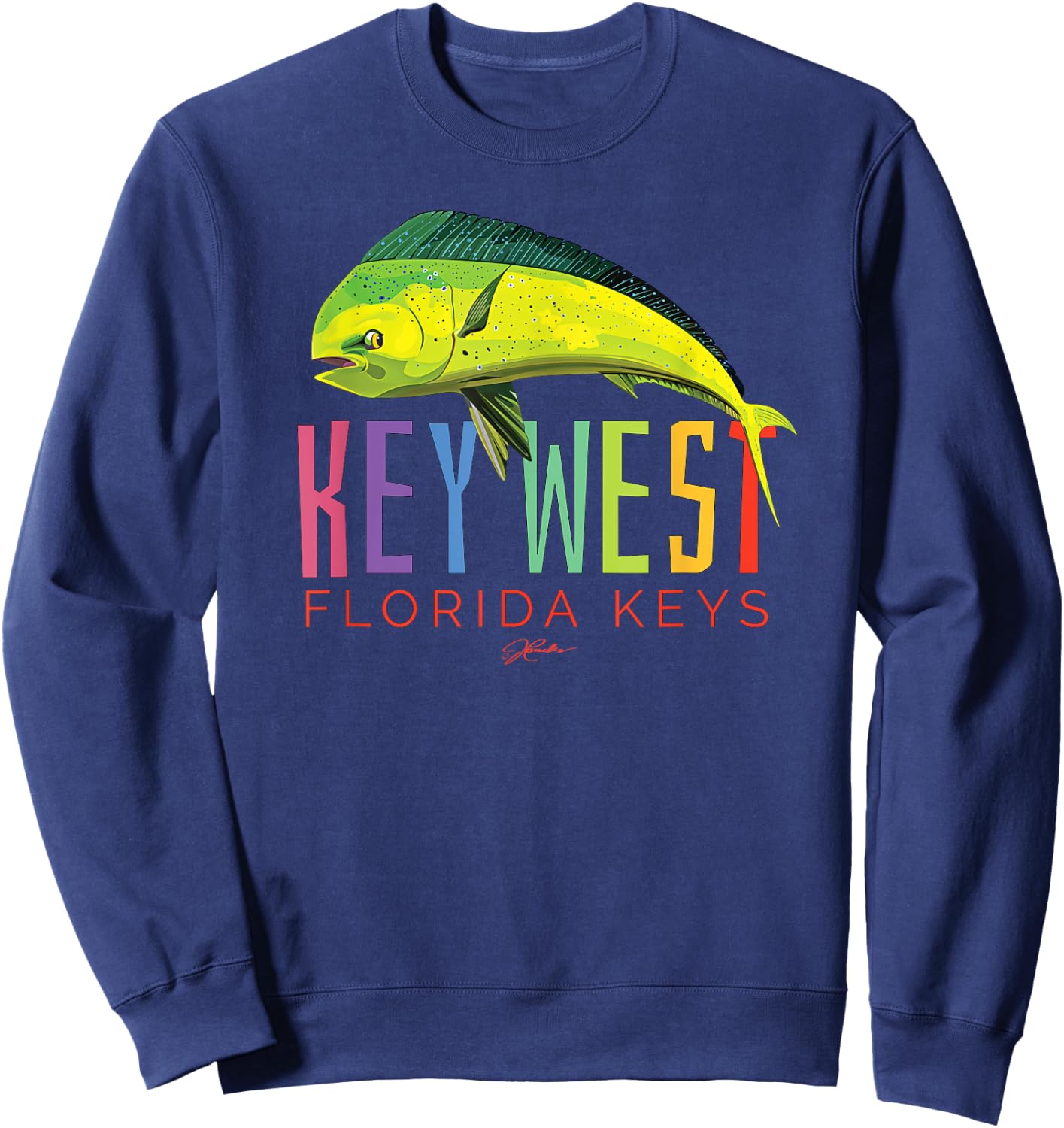 JCombs: Key West, Florida Keys, Dolphin Fish Sweatshirt - Sweatshirt | Navy