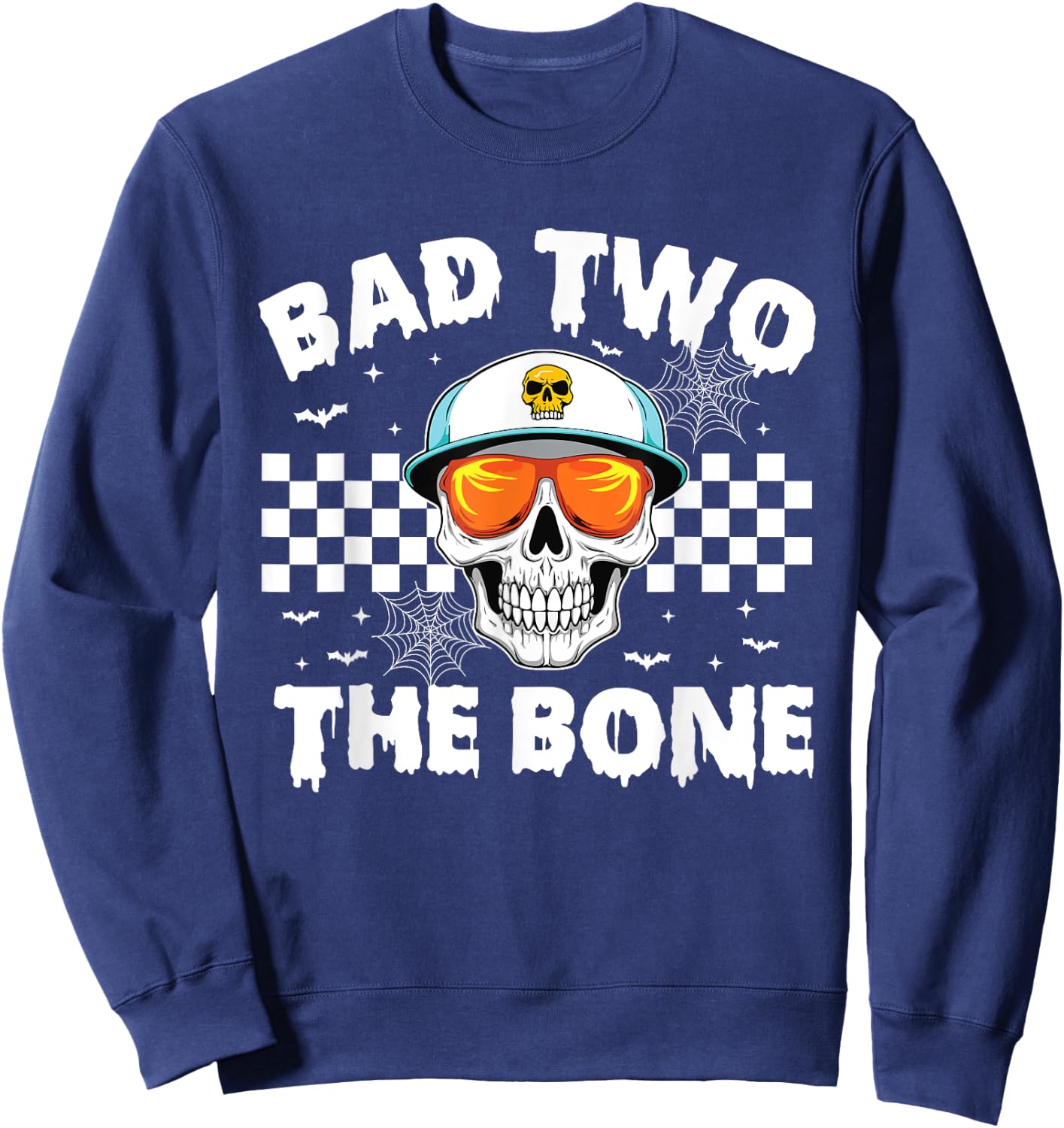 Bad To The Bone Skeleton Halloween TWO Birthday Toddler Kids Sweatshirt - Sweatshirt | Navy